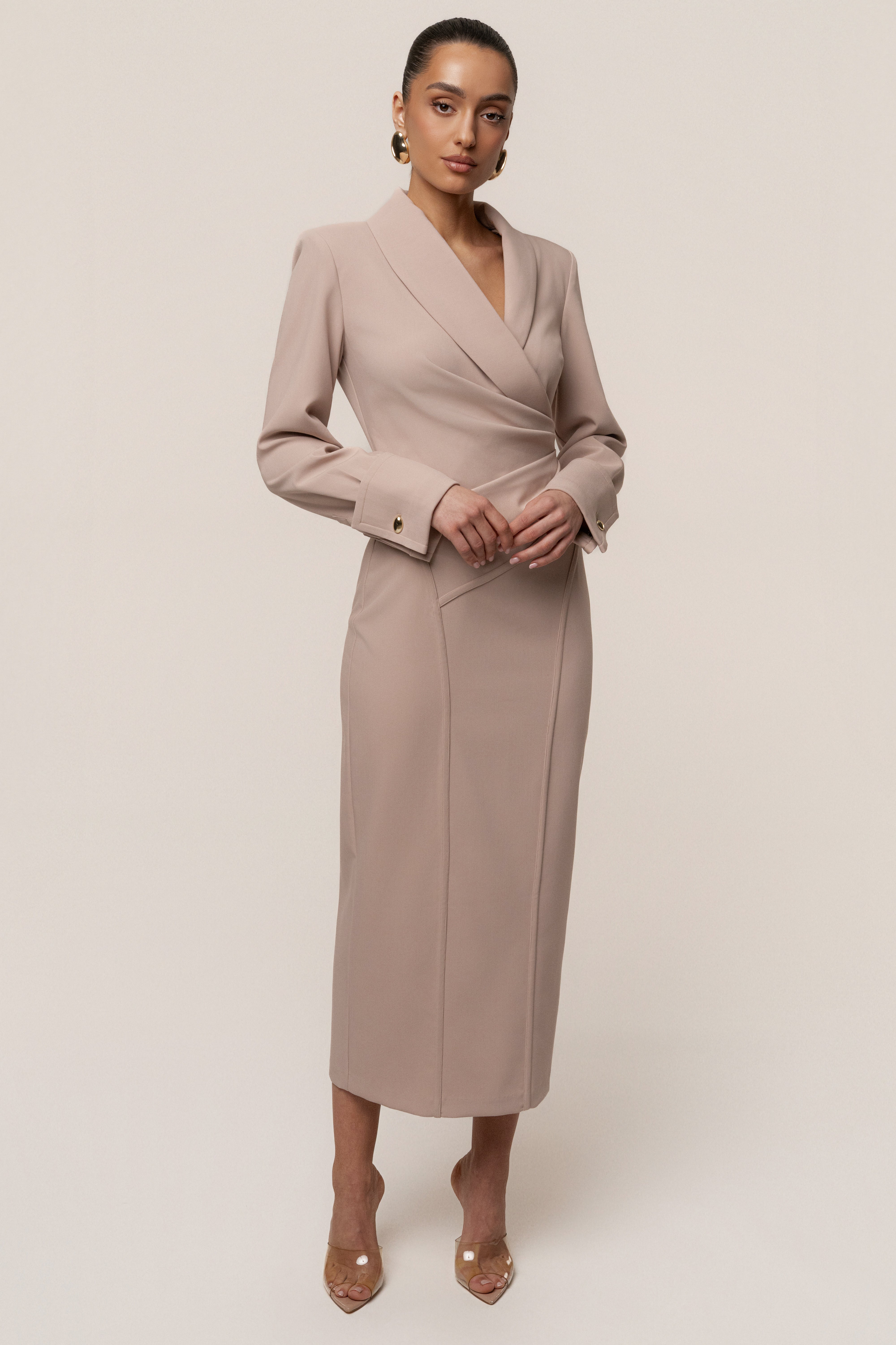 Taupe Manifest Blazer Midi Dress - JLUXLABEL