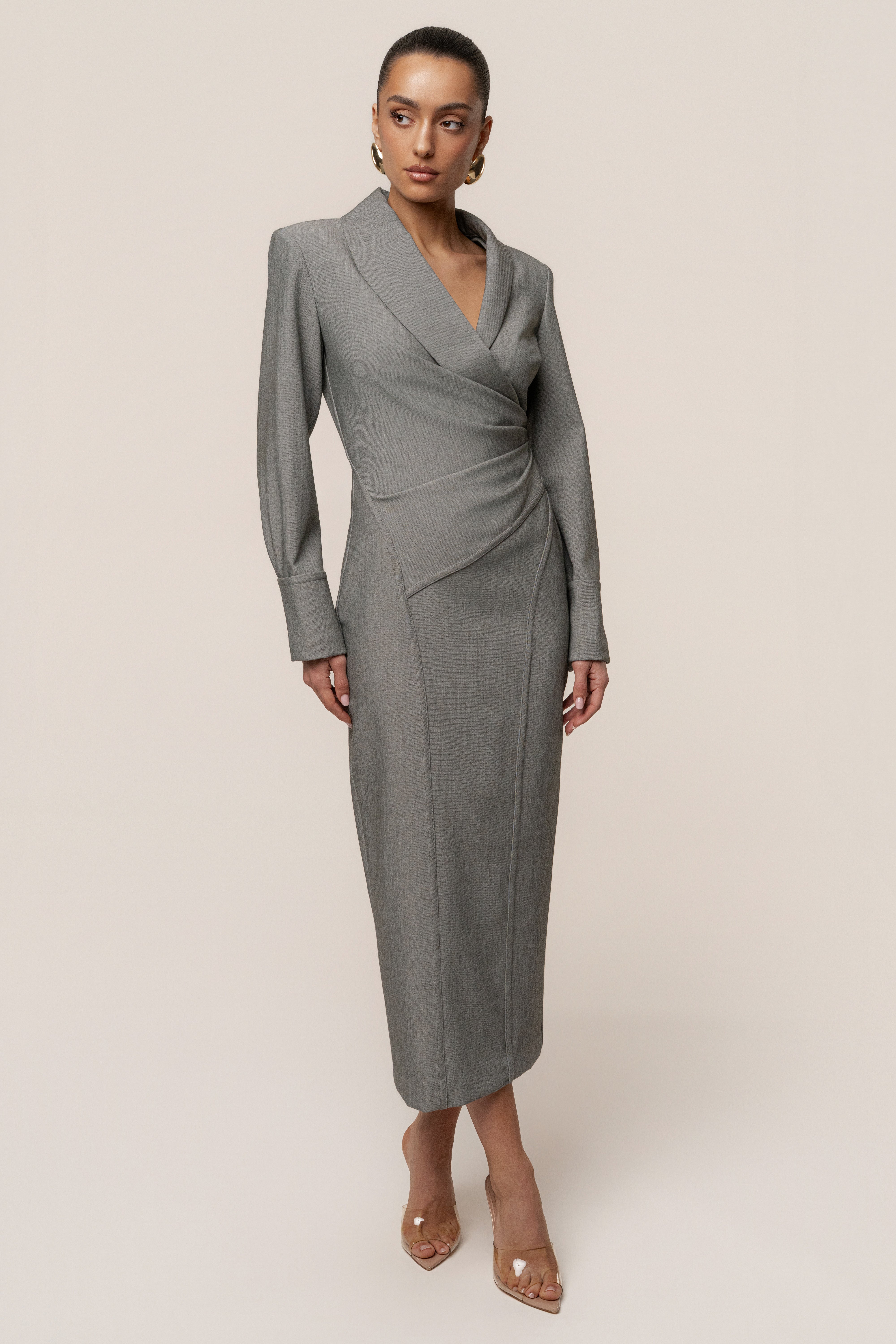 Grey Manifest Blazer Midi Dress - JLUXLABEL