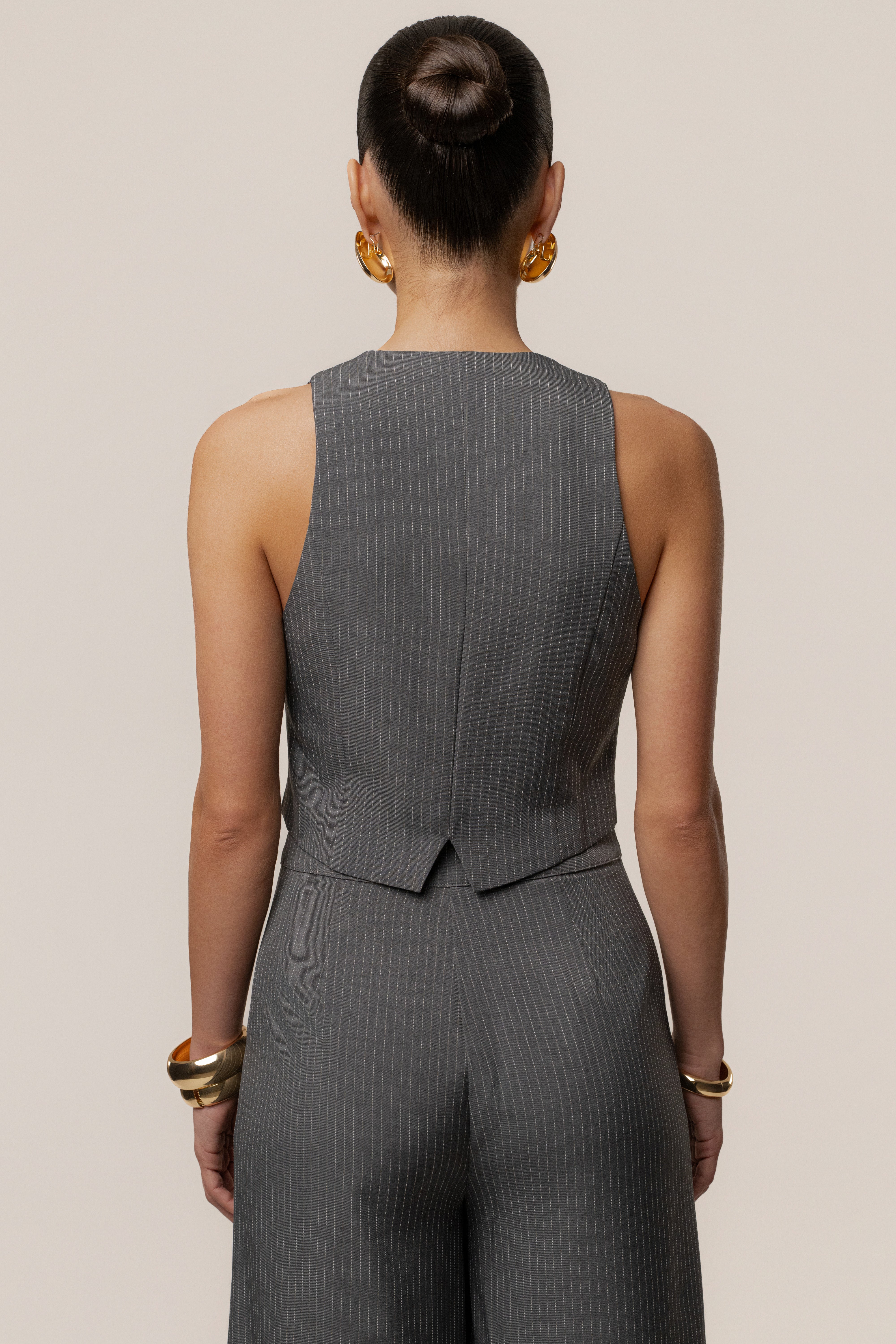 Grey Relaxed Pinstripe Pant Set - JLUXLABEL