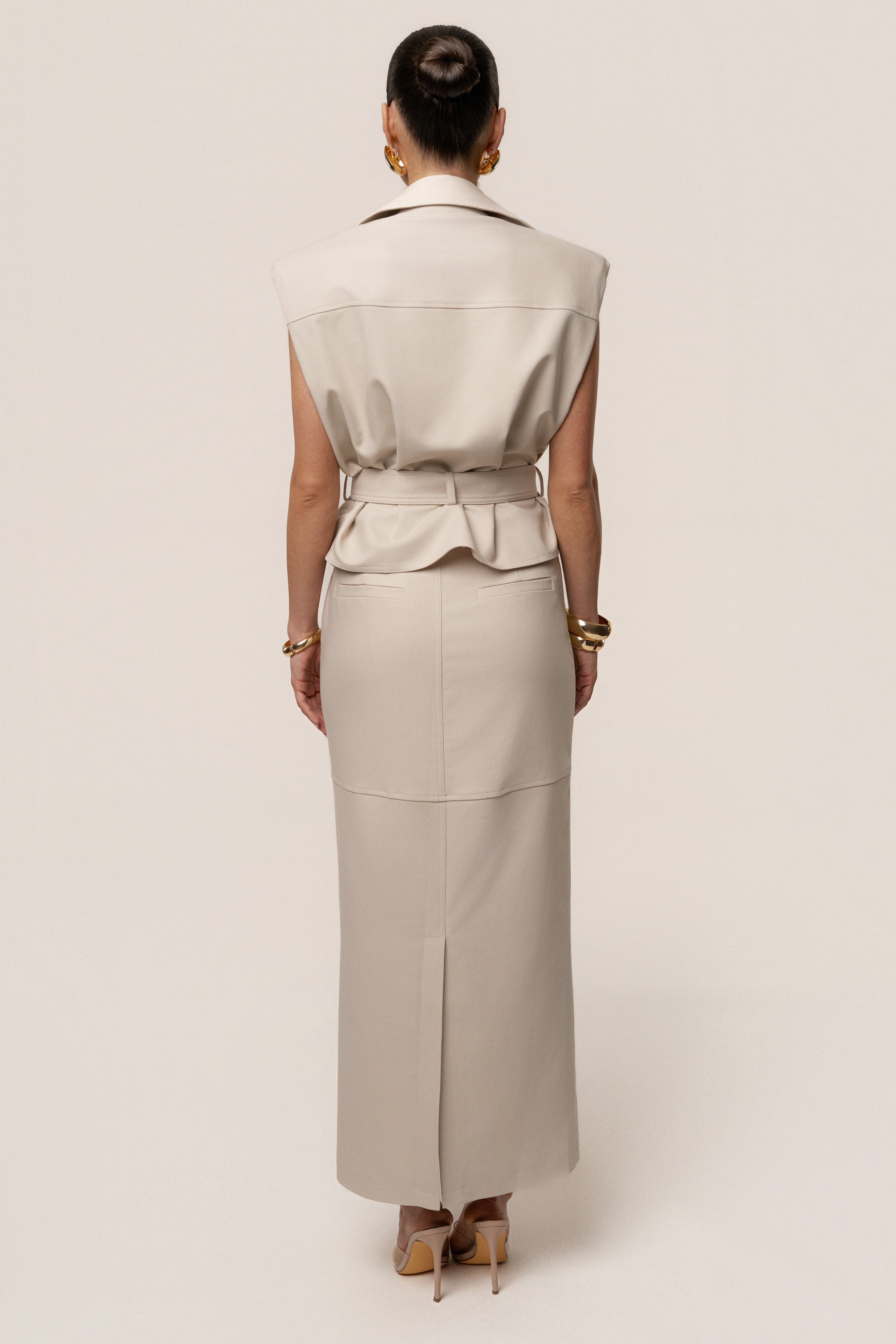 Beige In Focus Belted Vest - JLUXLABEL