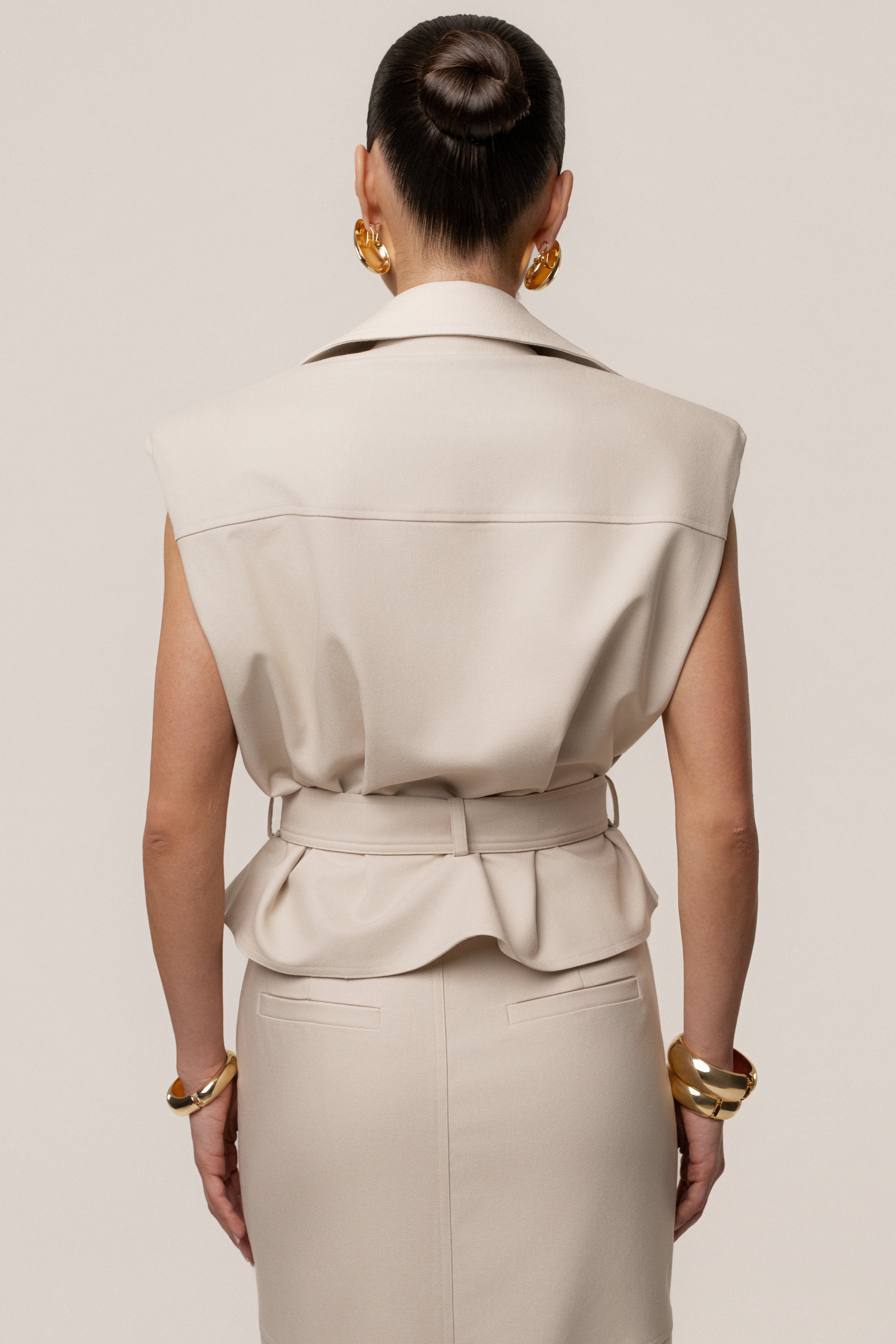 Beige In Focus Belted Vest - JLUXLABEL