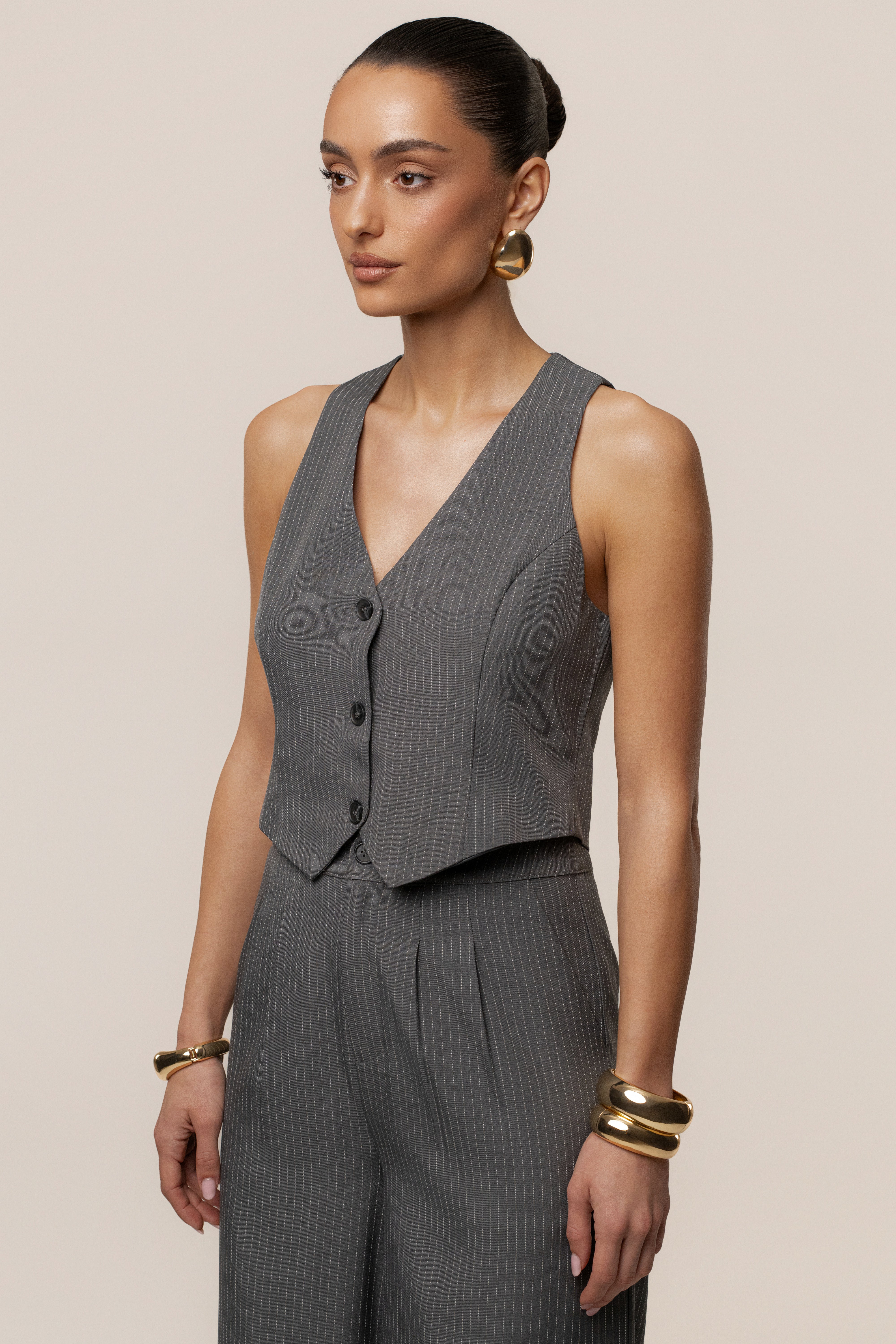 Grey Relaxed Pinstripe Pant Set - JLUXLABEL