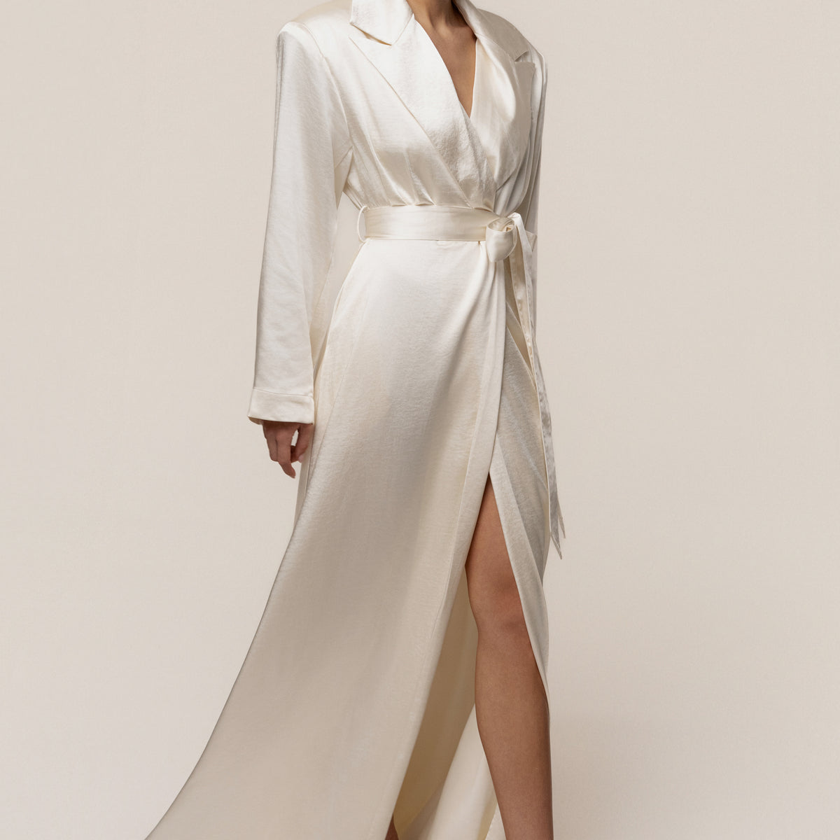 long sleeve satin ivory dress Ivory Satin Embrace Maxi Dress
