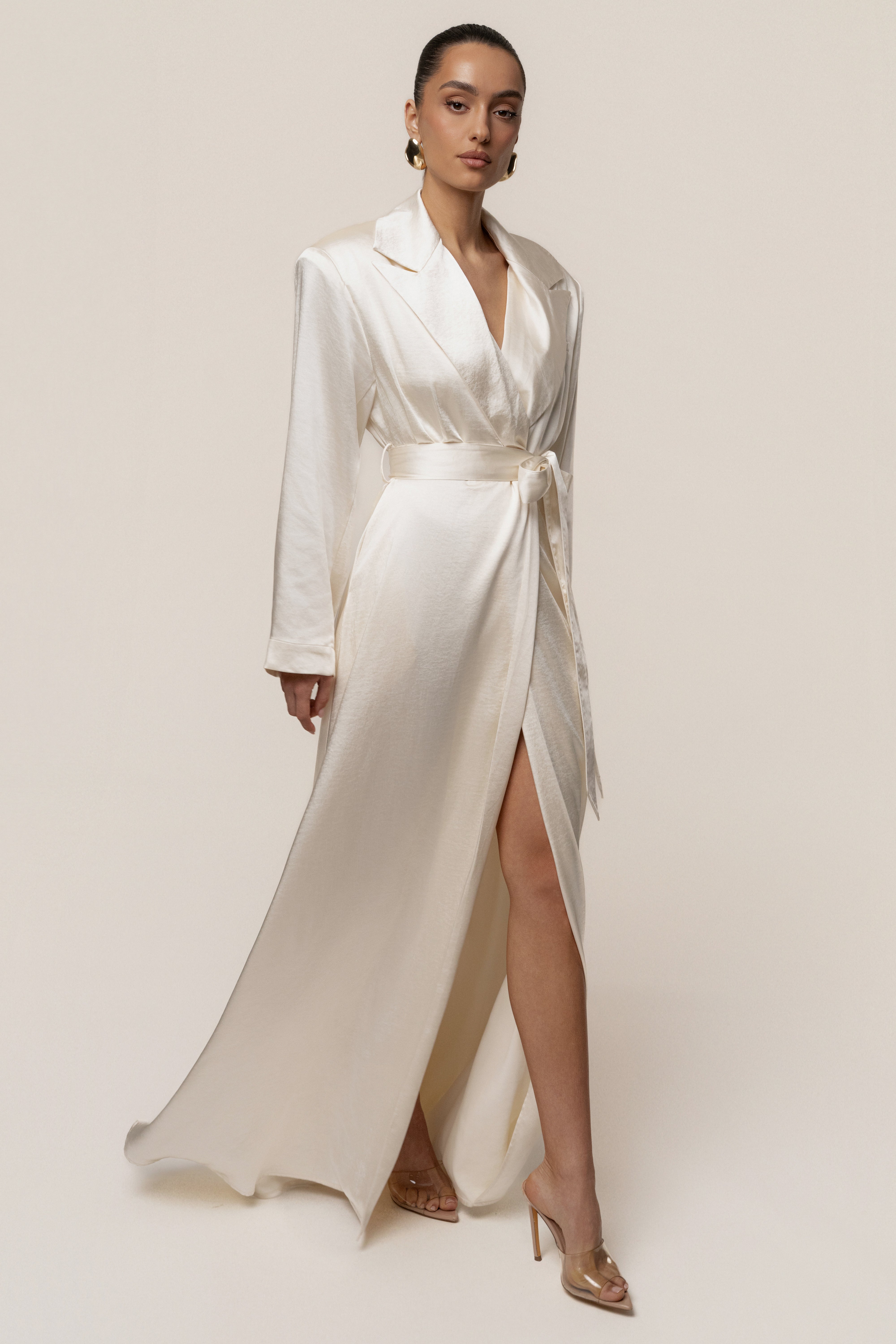 Ivory Satin Embrace Maxi Dress - JLUXLABEL