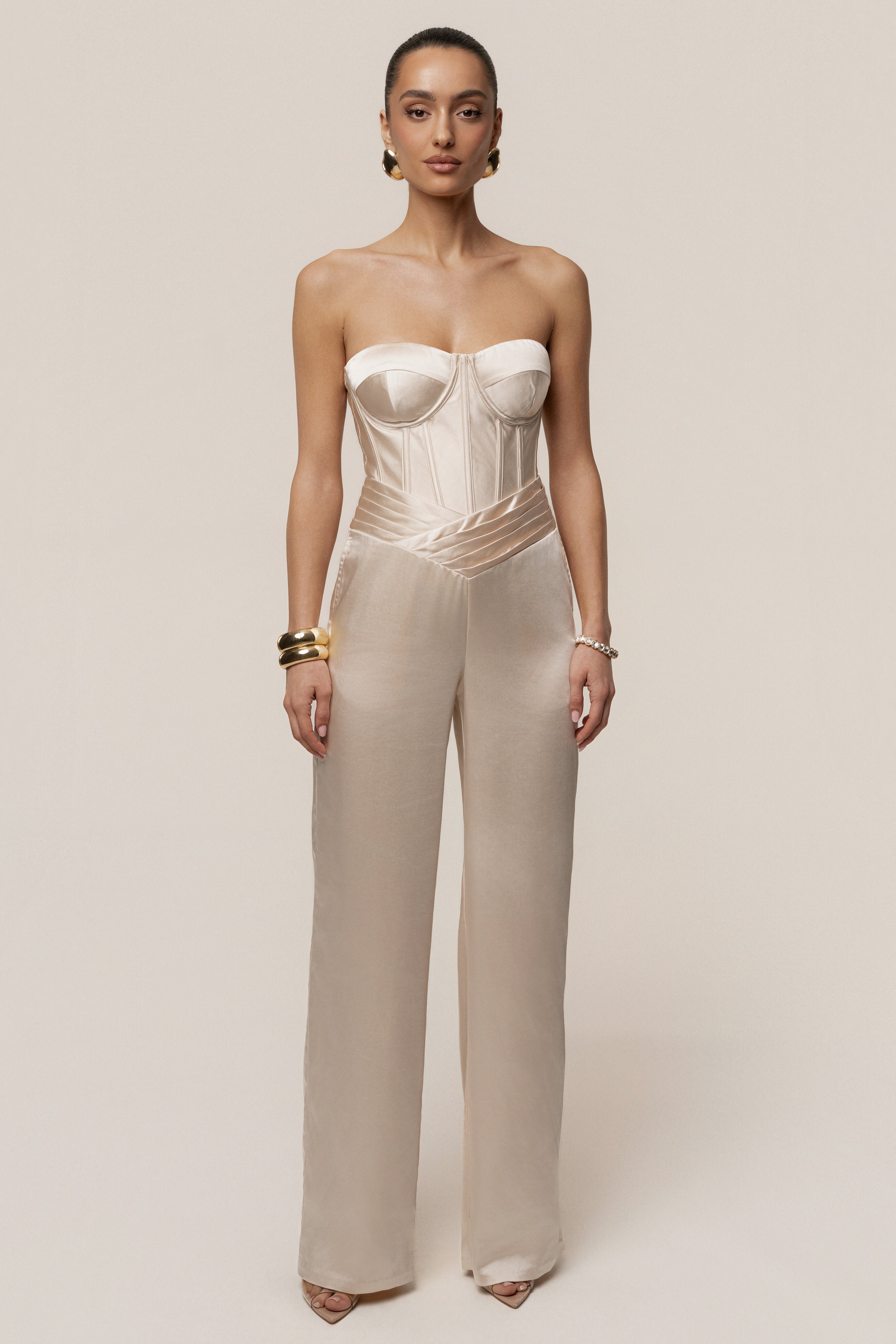 Champagne Adore Me Satin Corset - JLUXLABEL