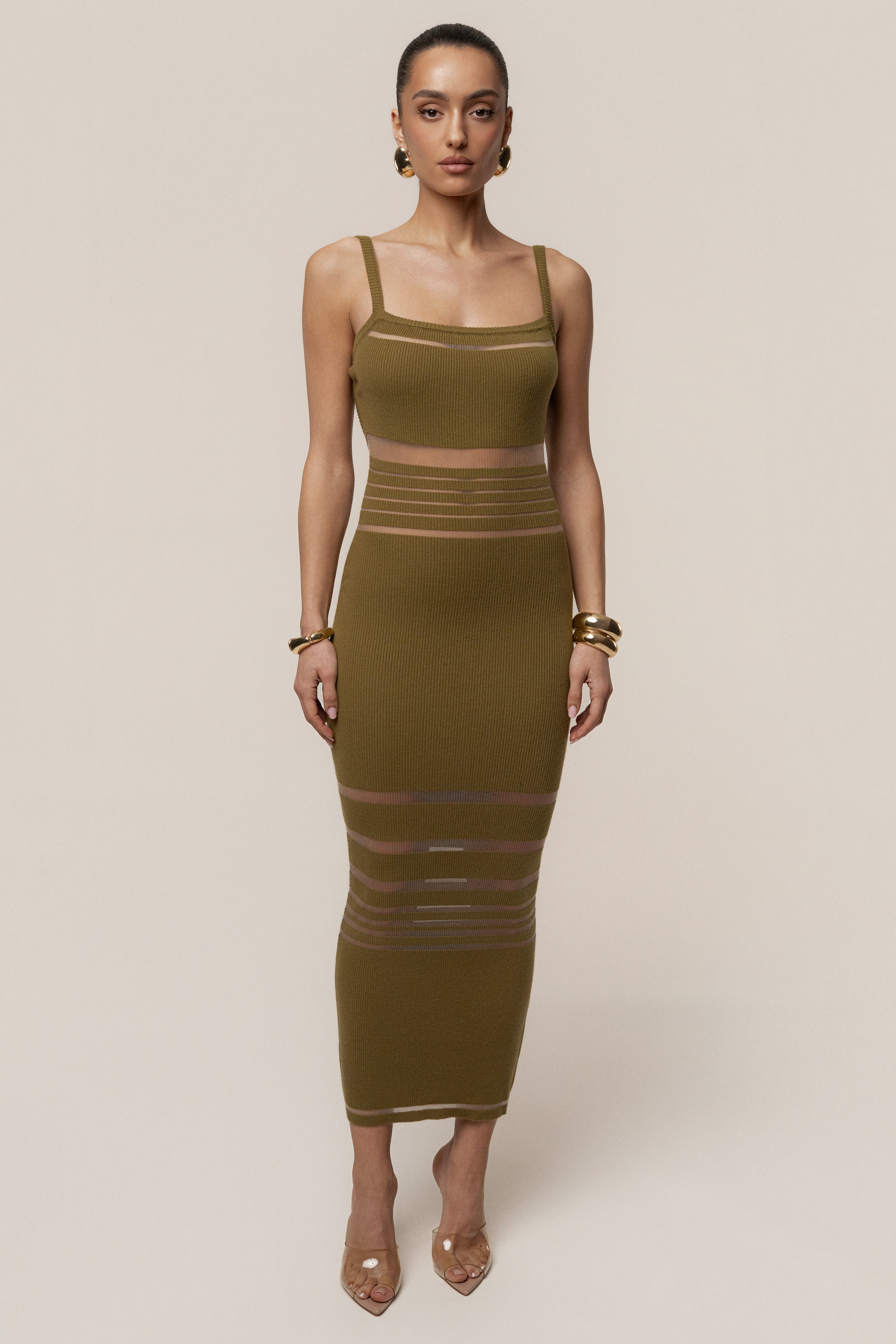 Moss Striped Rib Knit Dress - JLUXLABEL