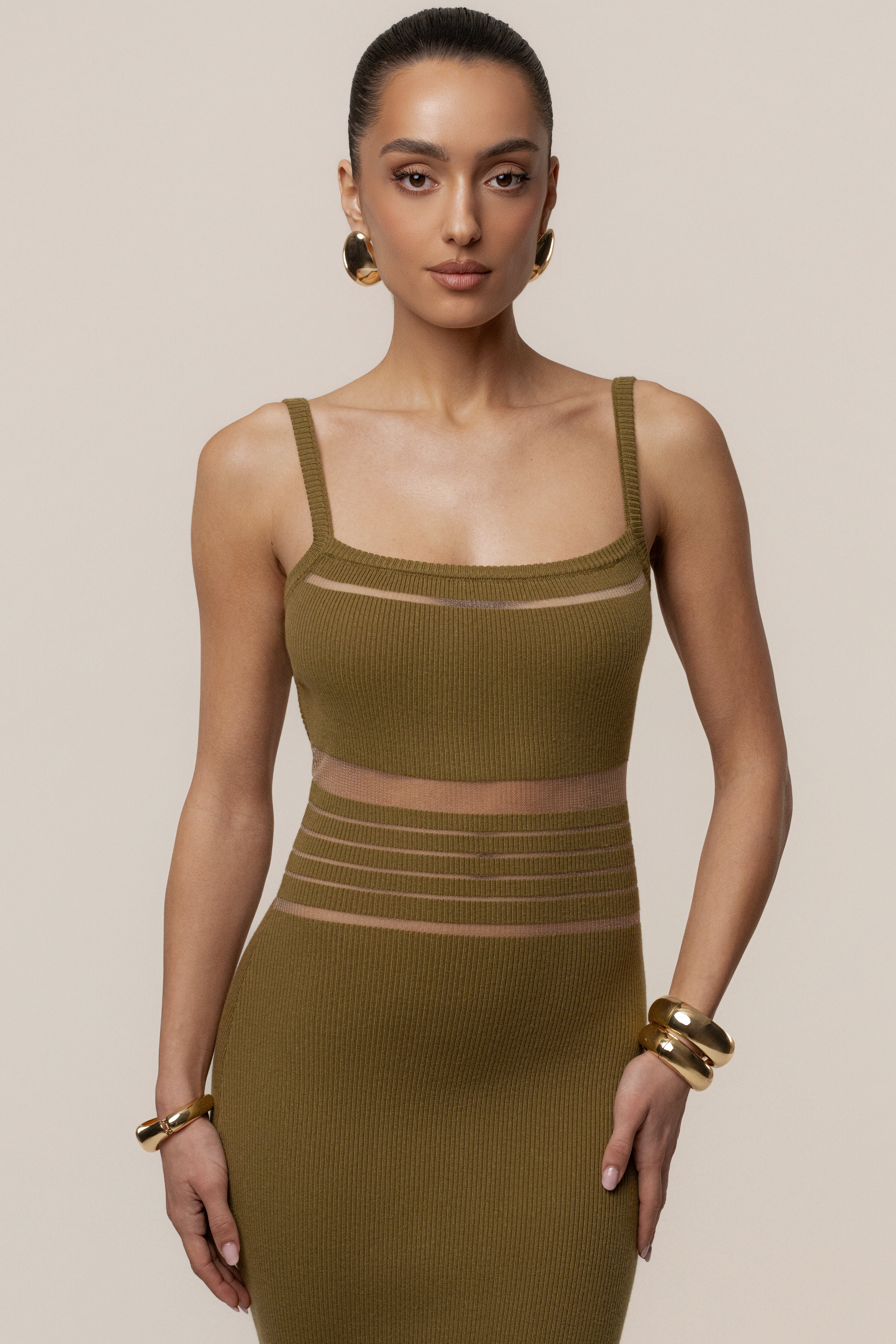 Moss Striped Rib Knit Dress - JLUXLABEL