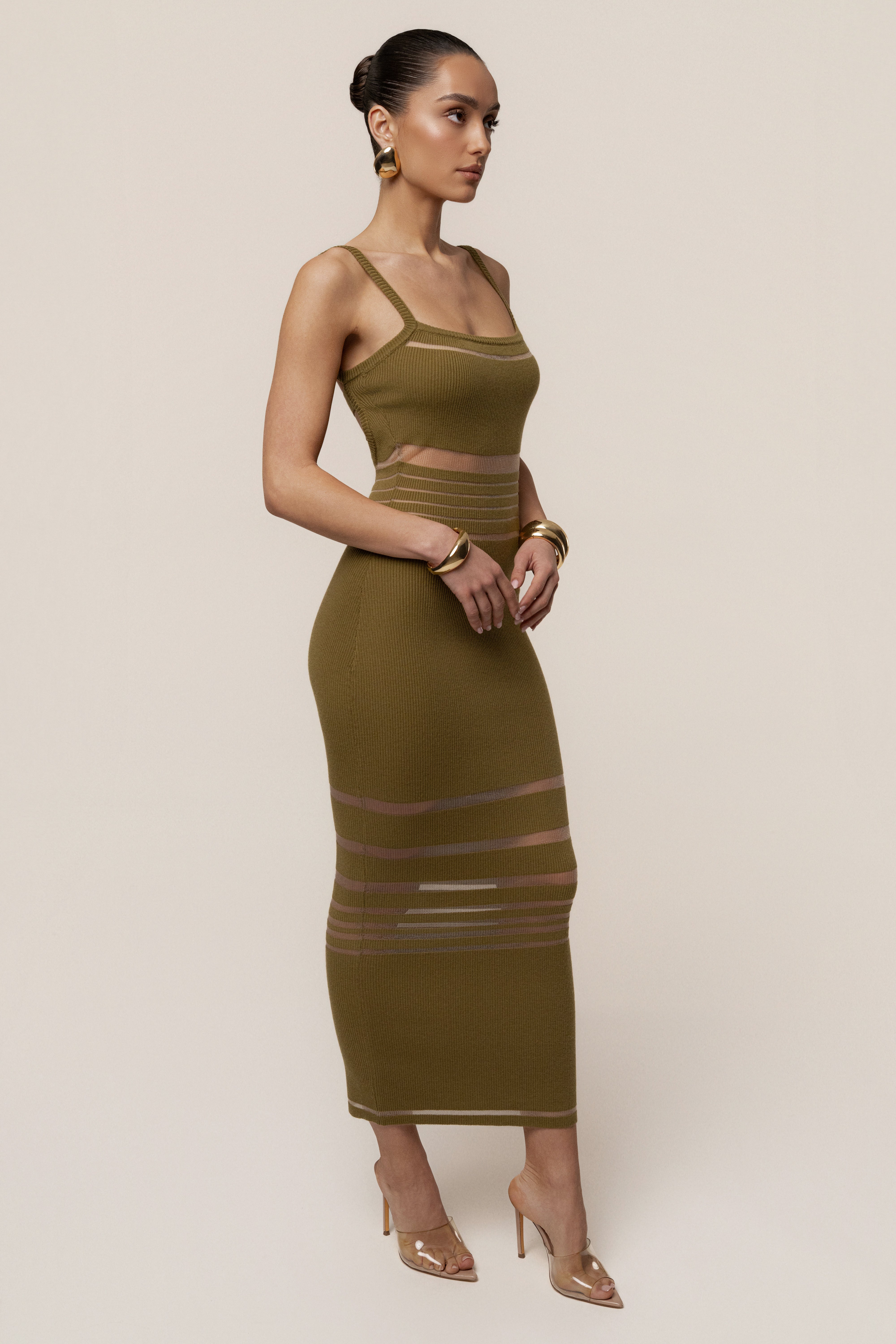 Moss Striped Rib Knit Dress - JLUXLABEL