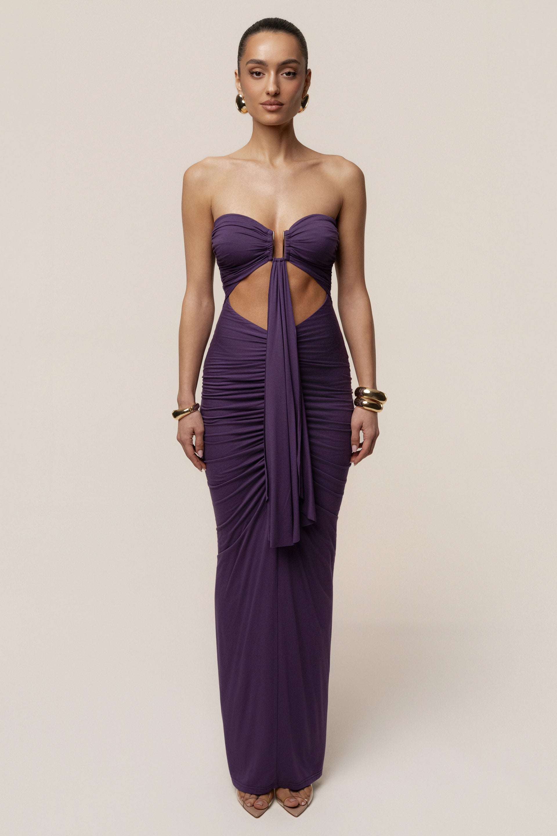 whimsical beauty dark purple satin plisse strapless maxi dress Whimsical Beauty Dark Purple Satin Plisse Strapless Maxi Dress