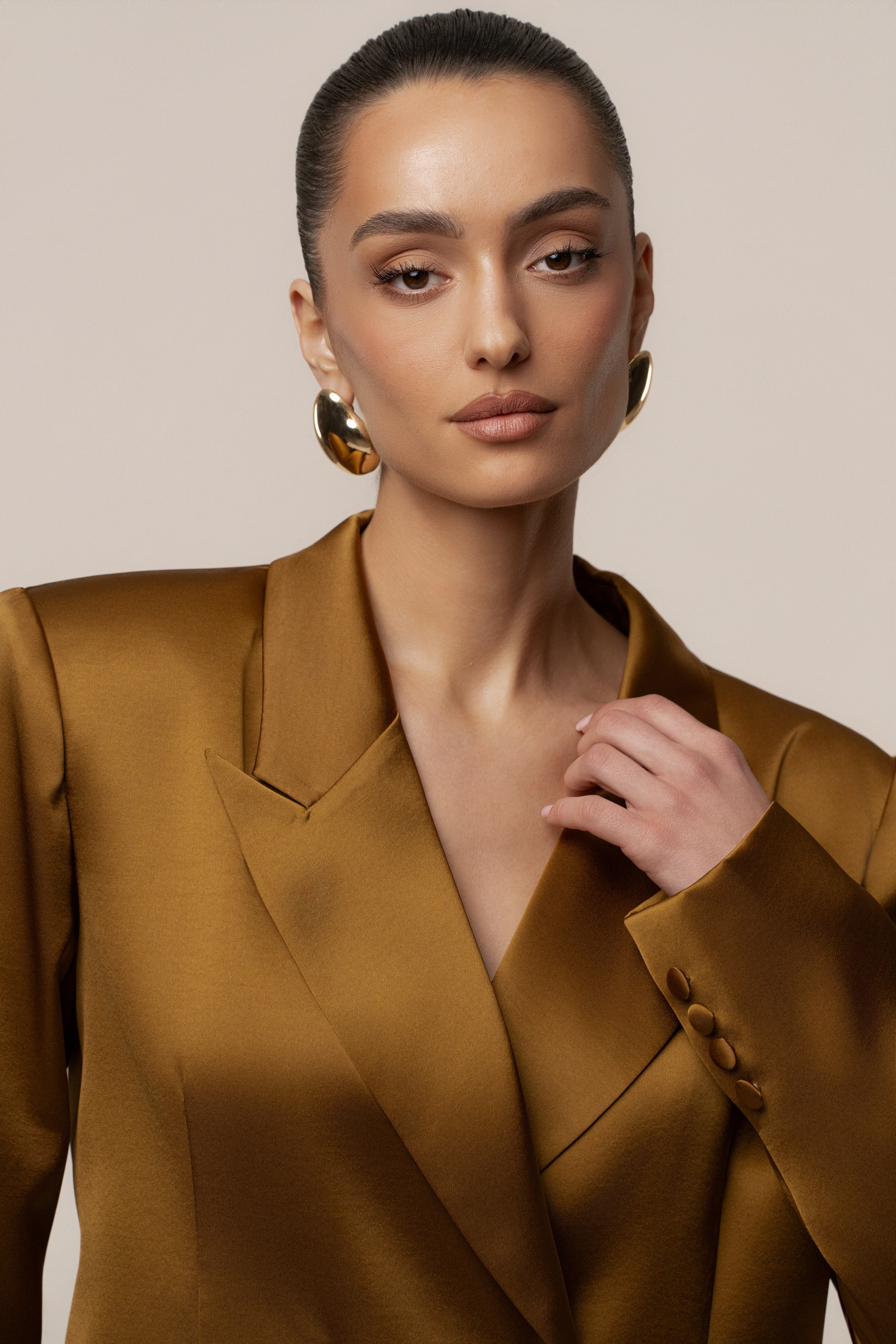 Bronze Lara Oversize Satin Blazer - JLUXLABEL