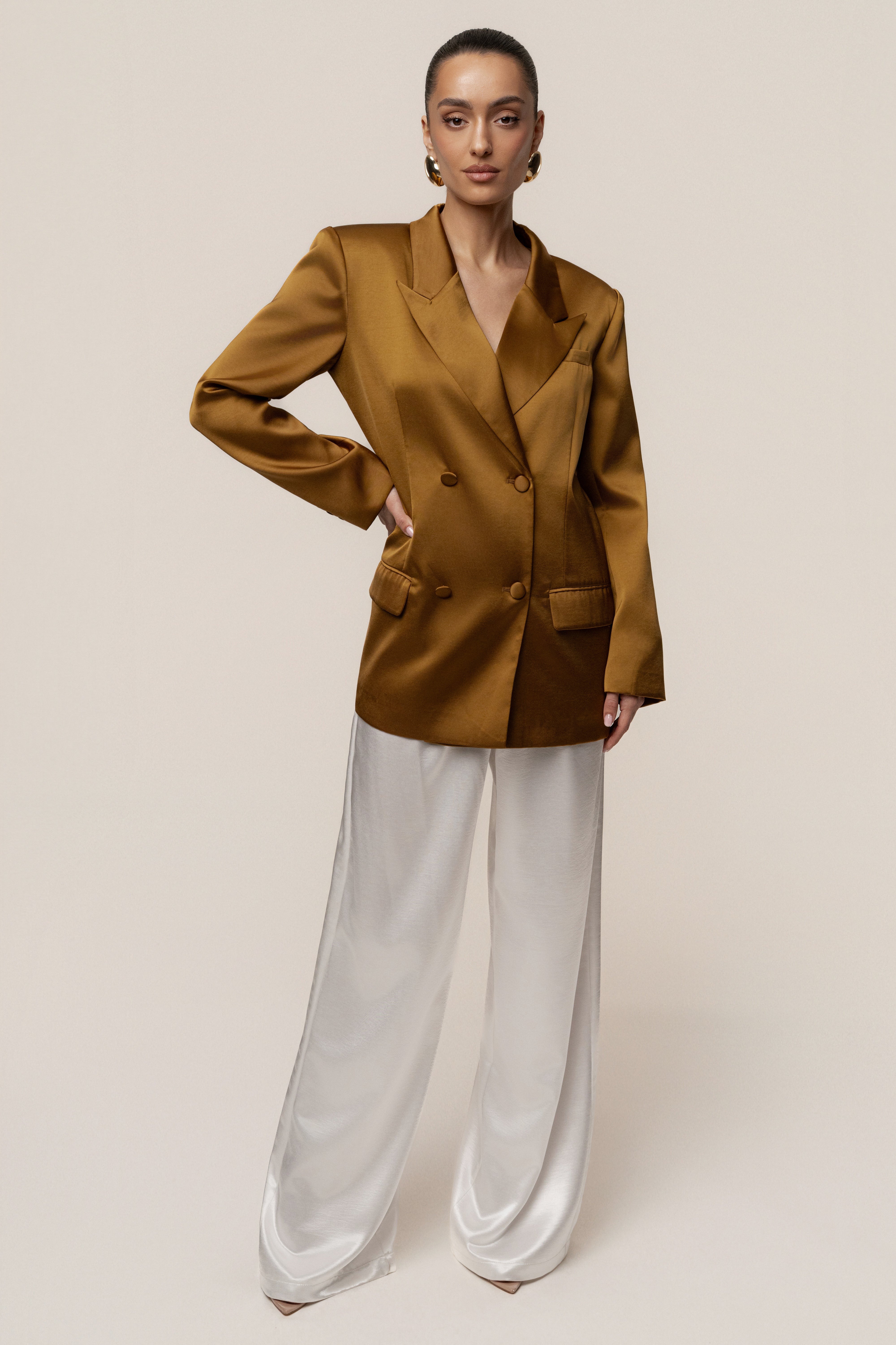 Bronze Lara Oversize Satin Blazer - JLUXLABEL
