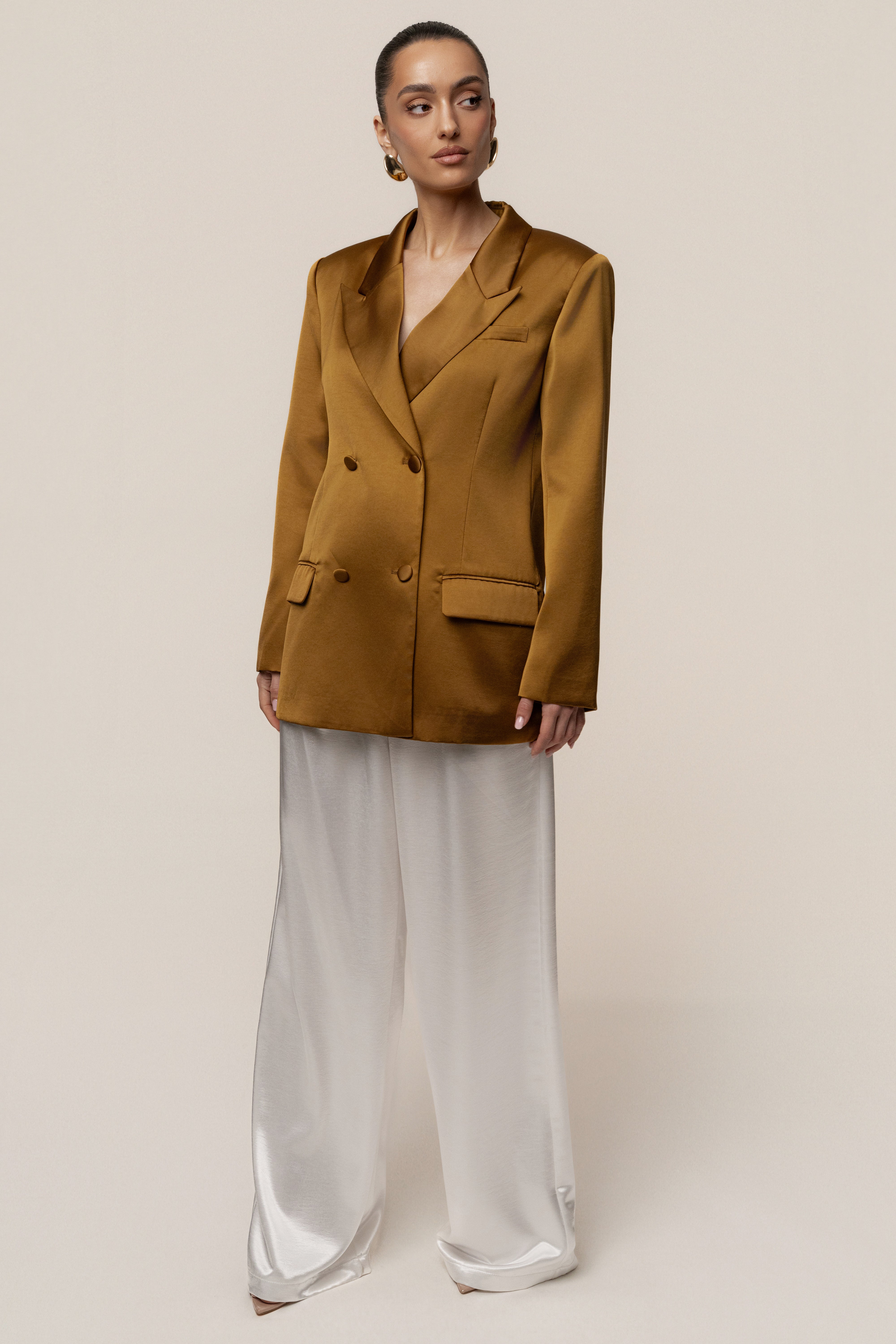 Bronze Lara Oversize Satin Blazer - JLUXLABEL