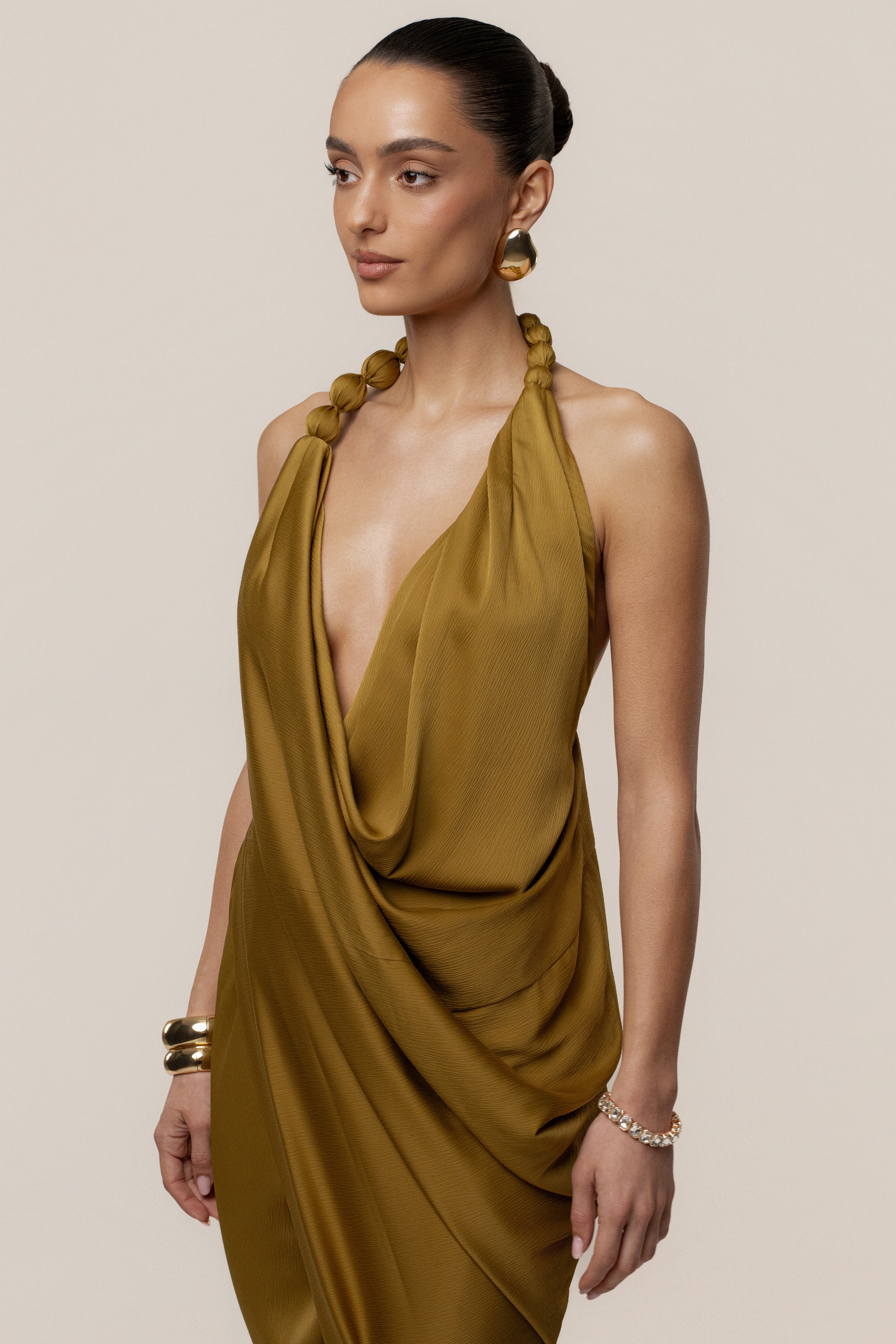 Lime Dolce Drape Dress - JLUXLABEL