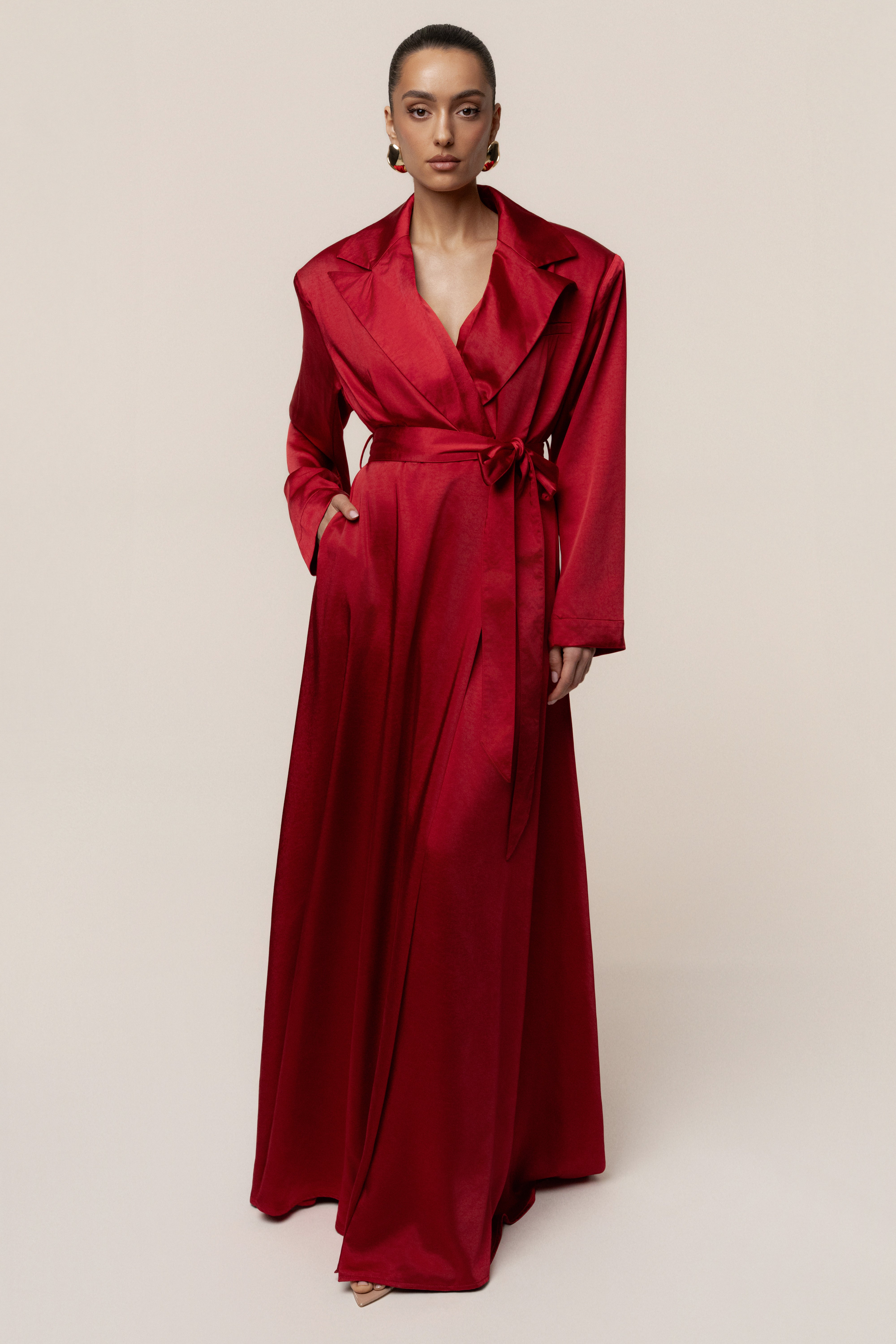Burgundy Satin Embrace Maxi Dress