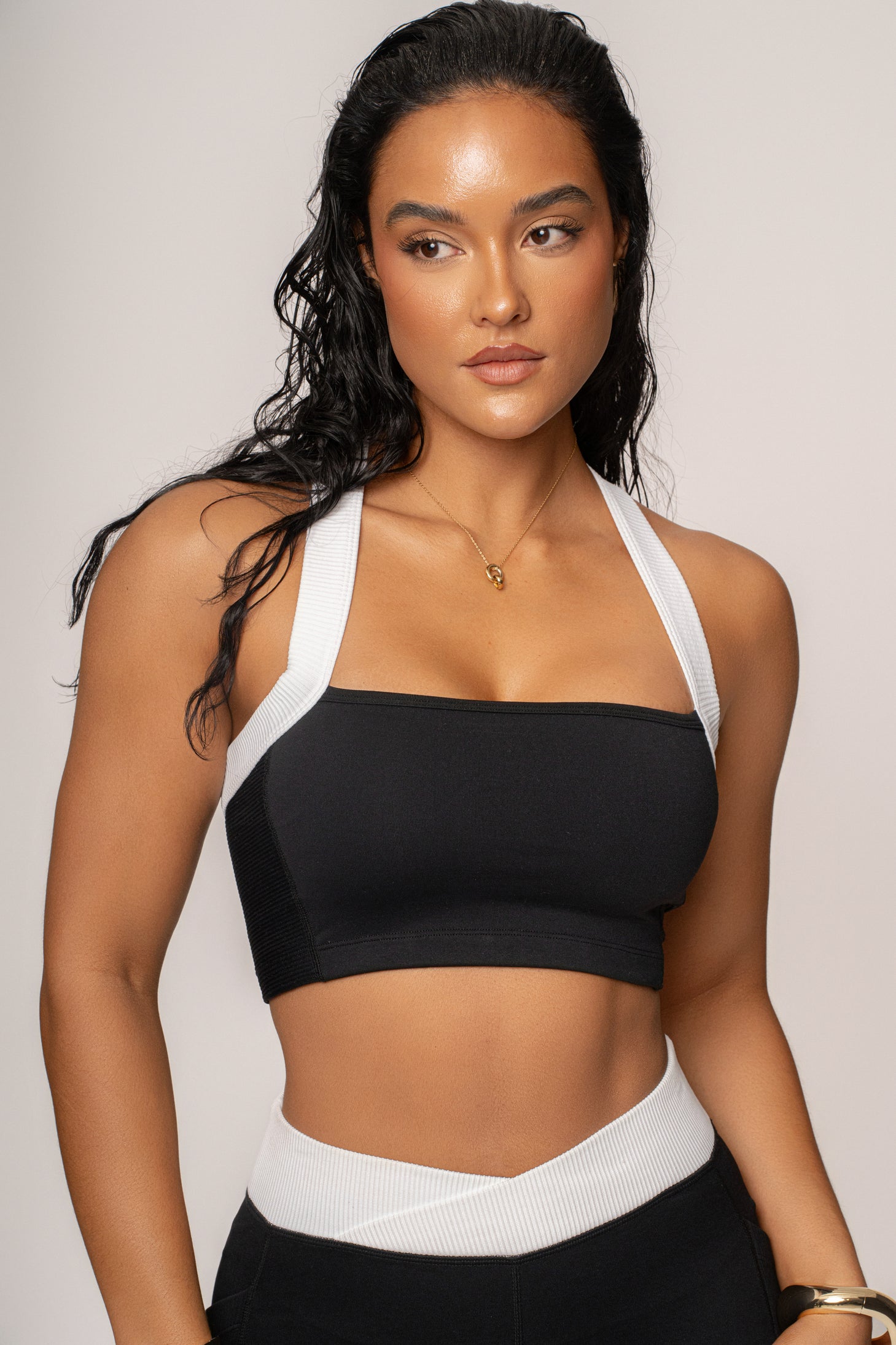 Black/White Ultimate Ribbed Halter Top - JLUXLABEL