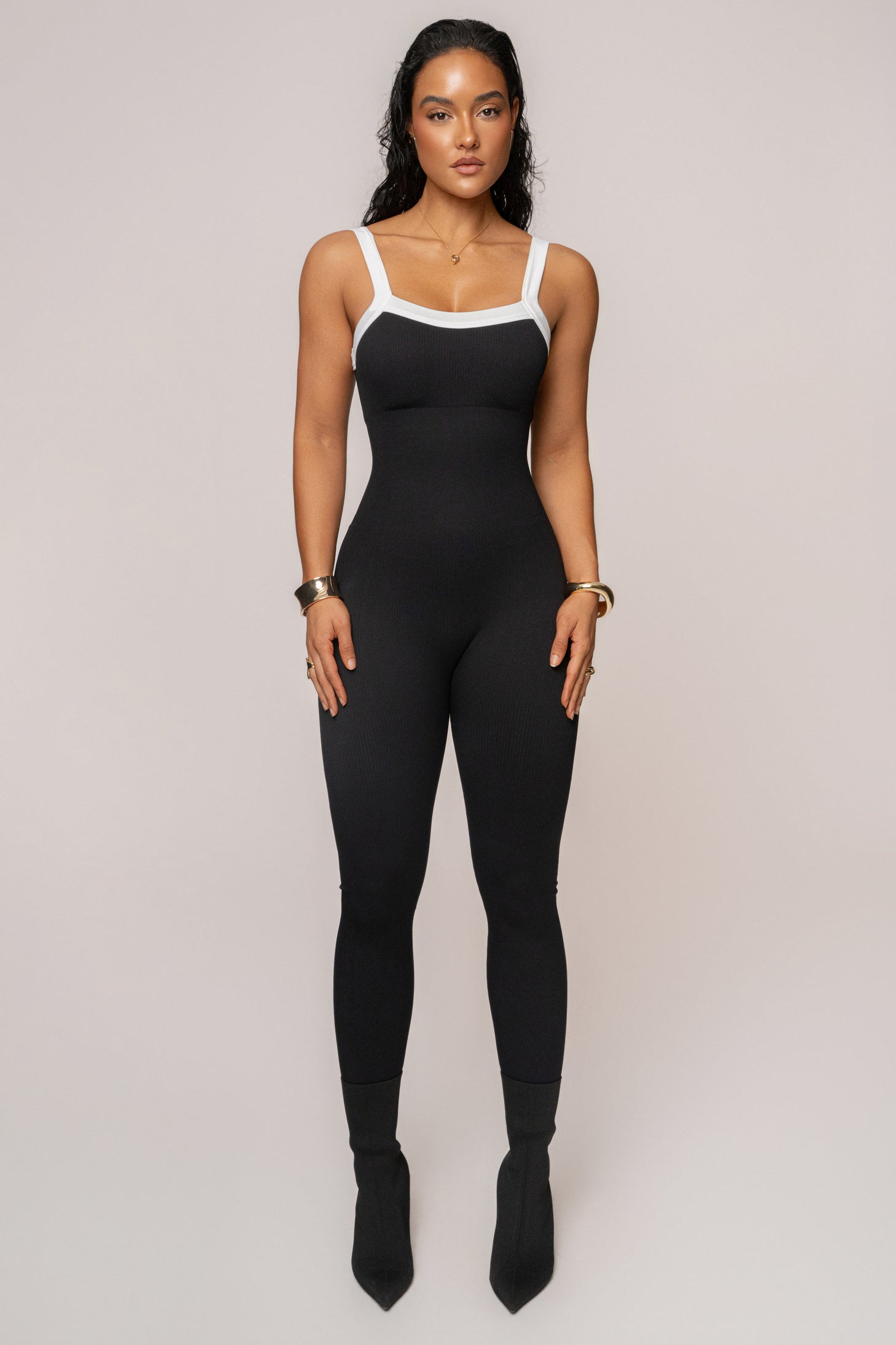 Black/White Core Ribbed Jumpsuit - JLUXLABEL