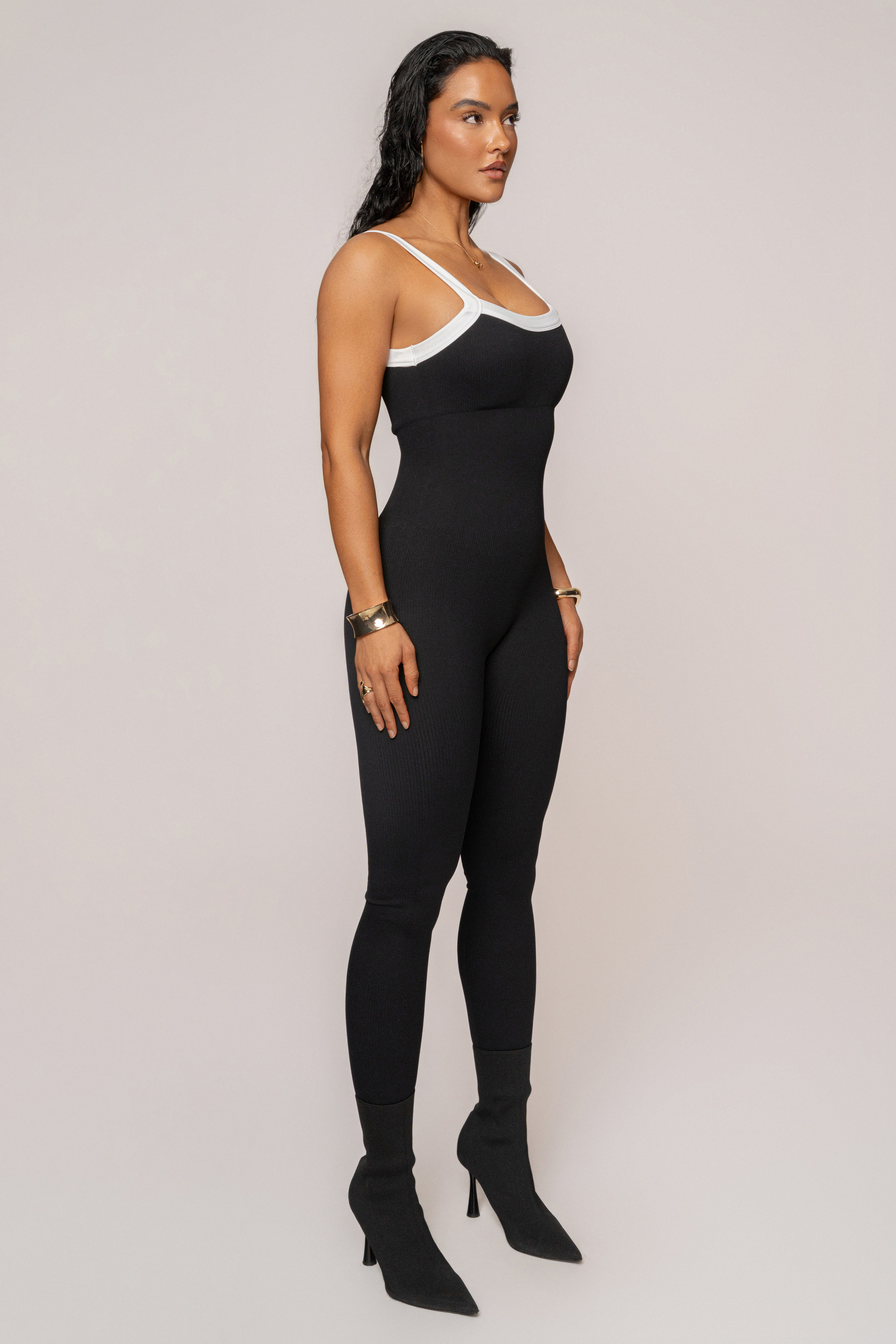 Black/White Core Ribbed Jumpsuit