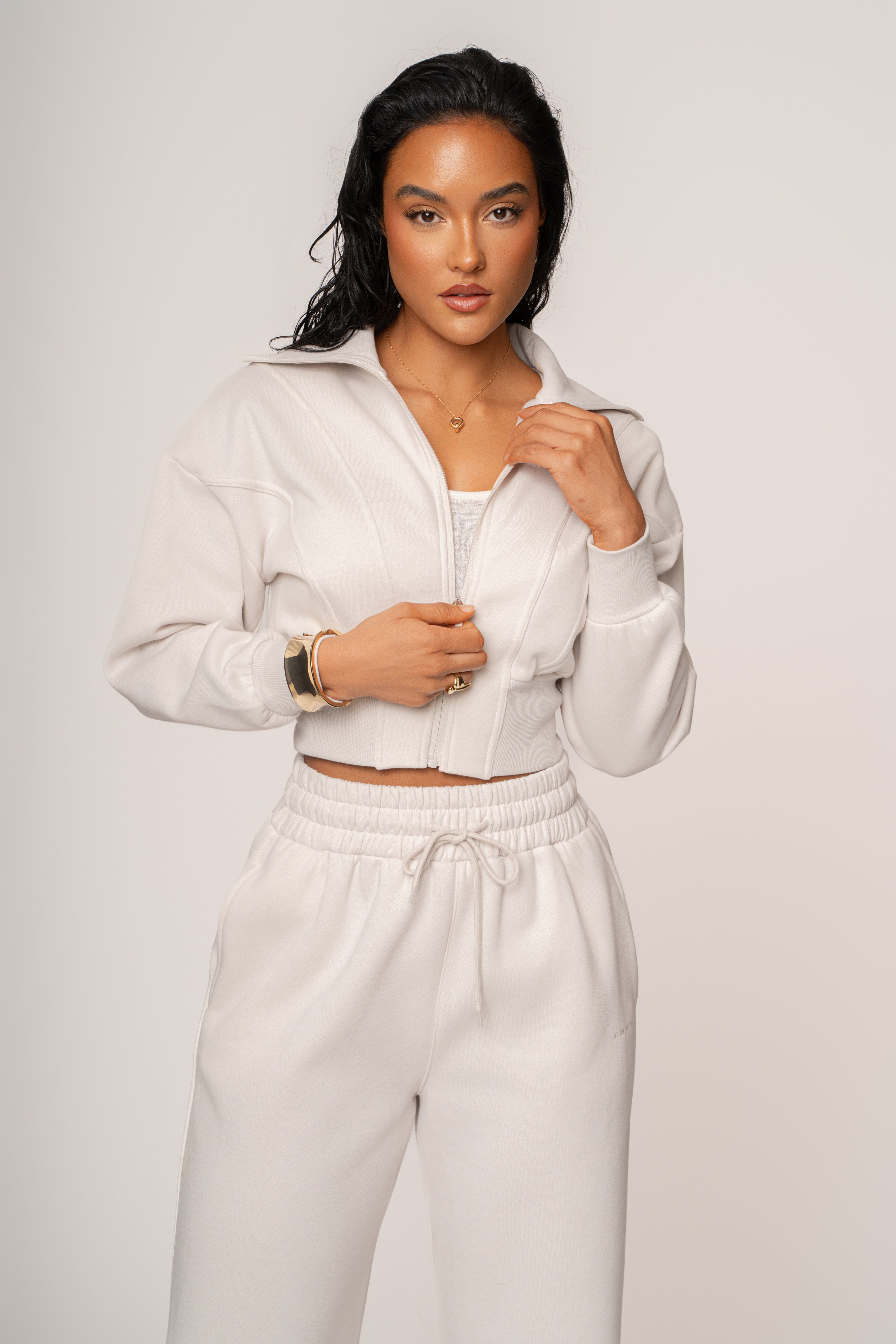 Bone JLUXLABEL Logo Zip Up Jacket - JLUXLABEL