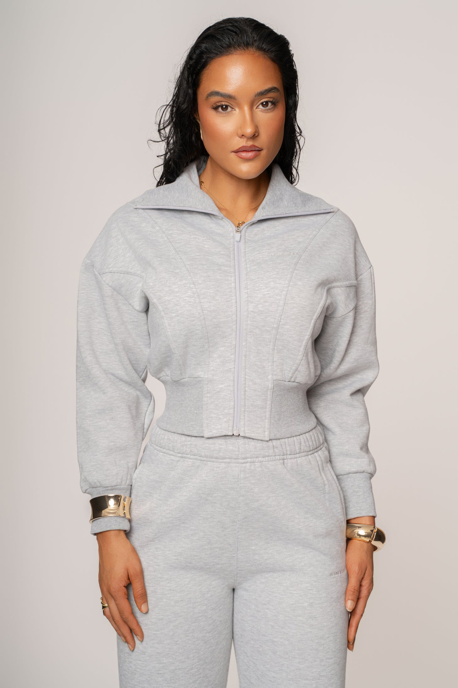 Heather Grey JLUXLABEL Logo Zip Up Jacket - JLUXLABEL