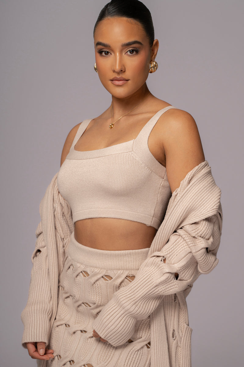 Beige Darlah Knit Crop Top