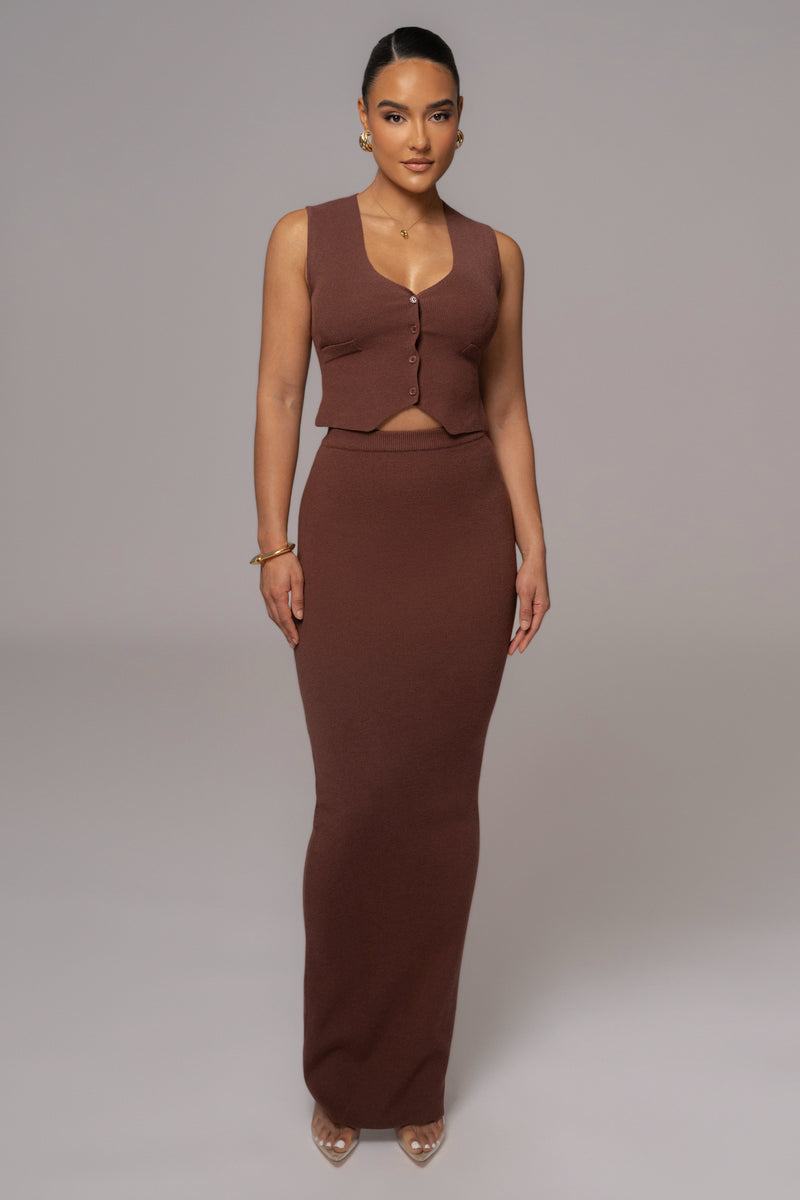 Brown Cassidy Two Piece Skirt Set