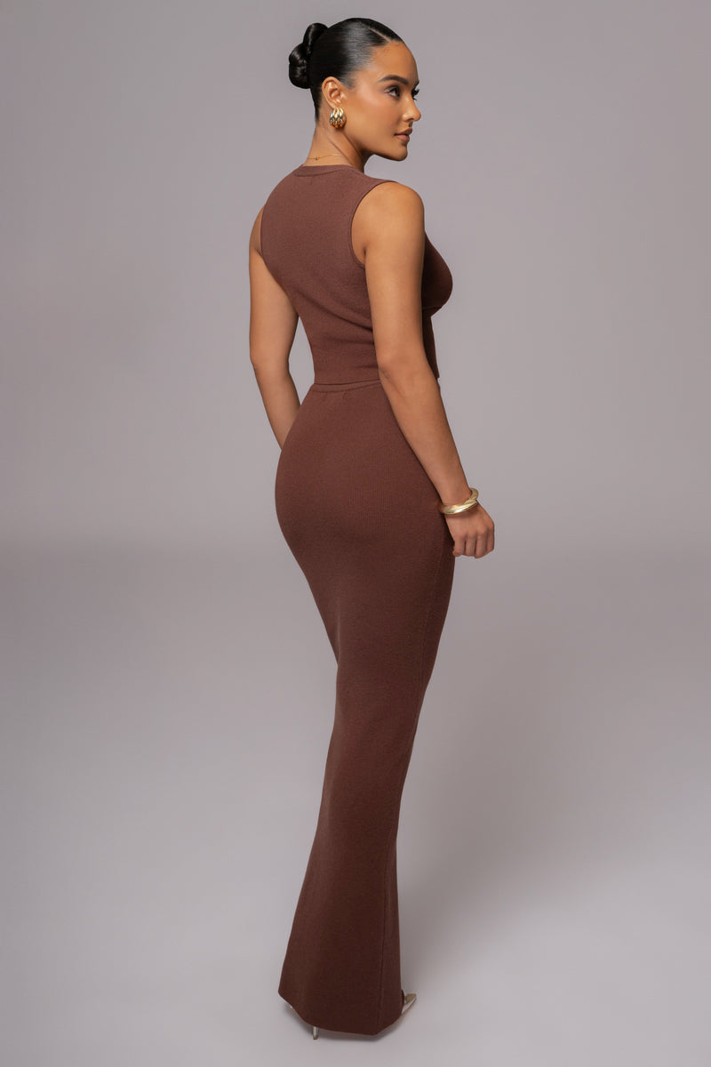 Brown Cassidy Two Piece Skirt Set