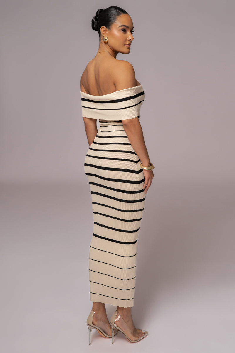 Ivory Off The Shoulder Striped Dress