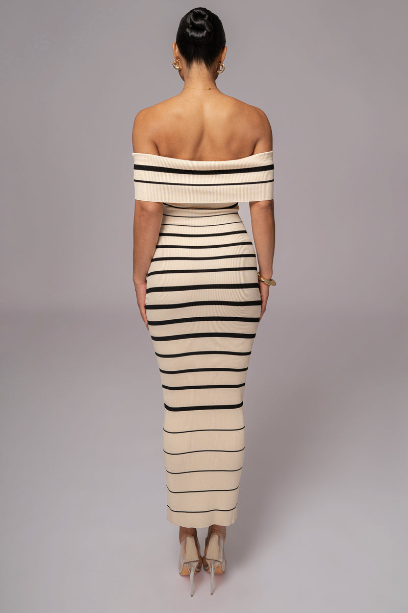 Ivory Off The Shoulder Striped Dress