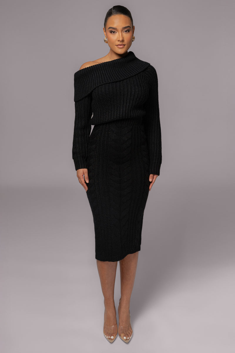 Black Monette Cable Knit Dress