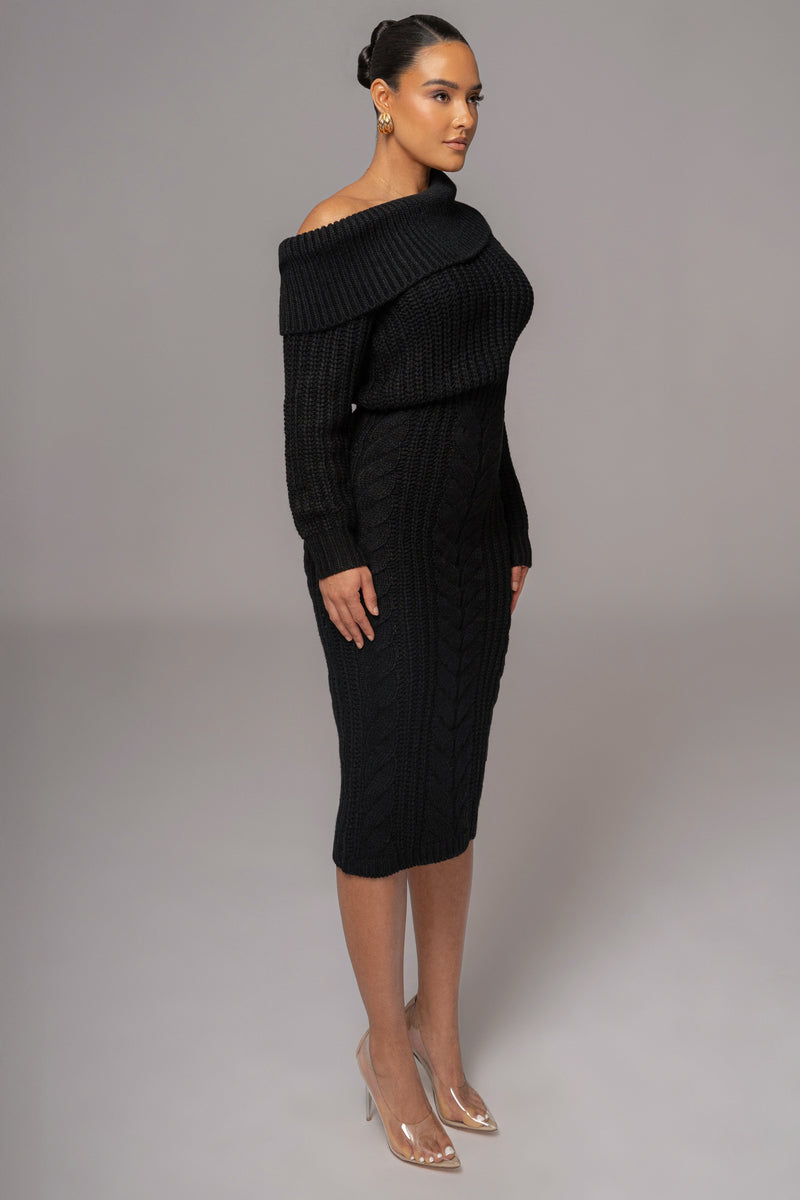 Black Monette Cable Knit Dress