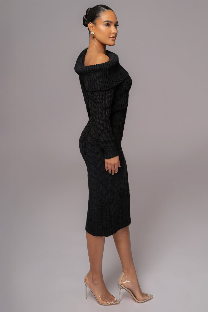 Black Monette Cable Knit Dress