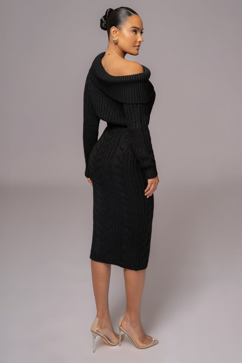 Black Monette Cable Knit Dress