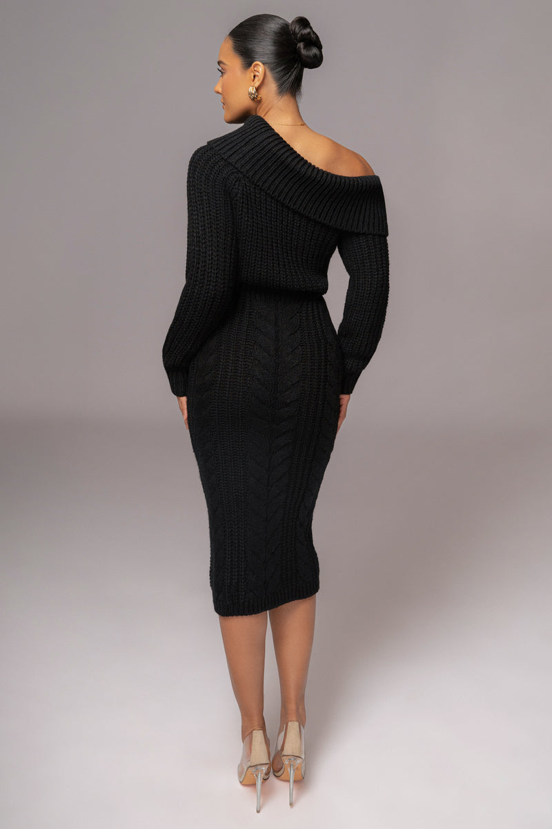 Black Monette Cable Knit Dress