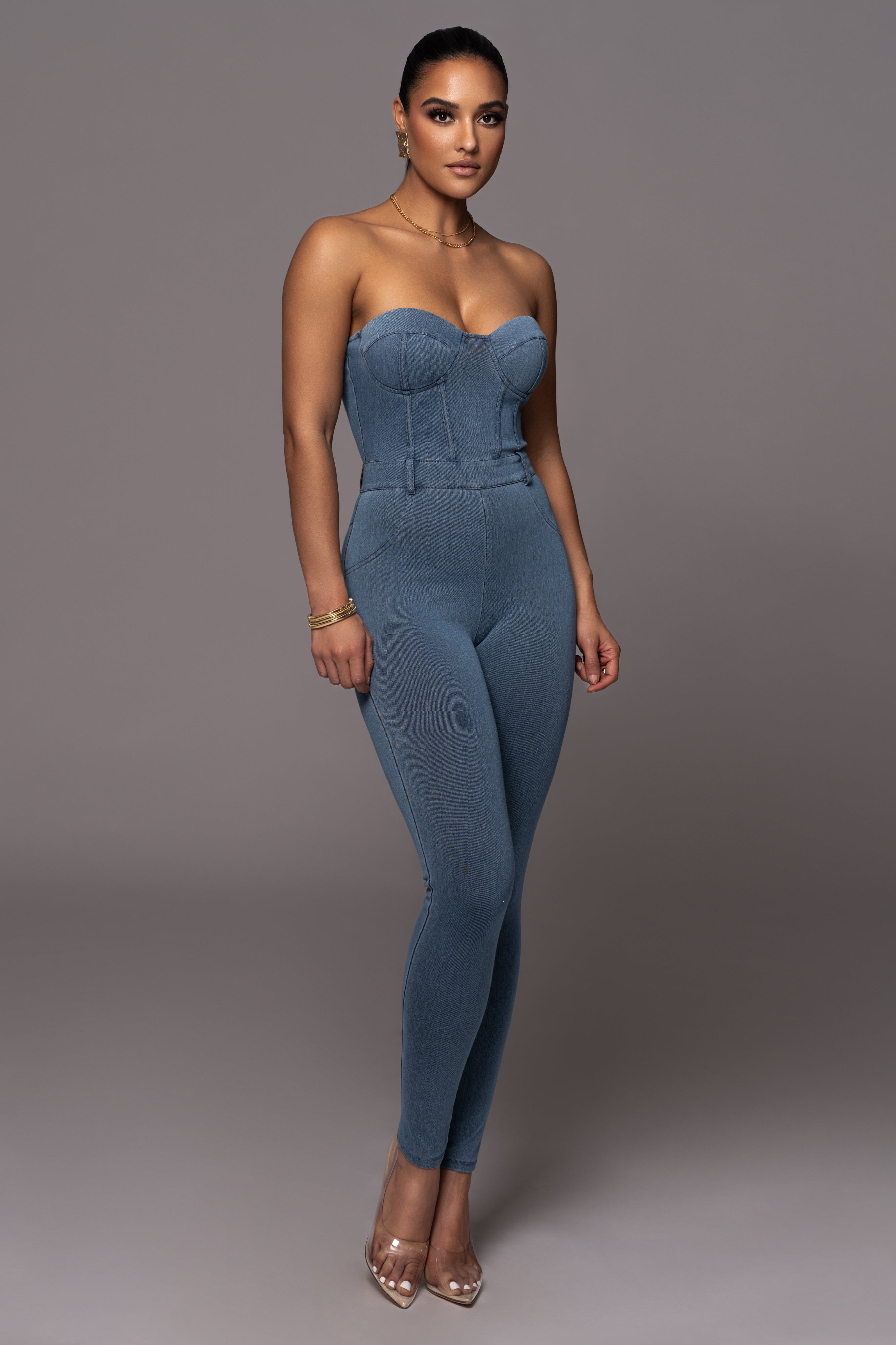 NAT & LIV x JLUXLABEL Denim Diya Bustier Jumpsuit - JLUXLABEL