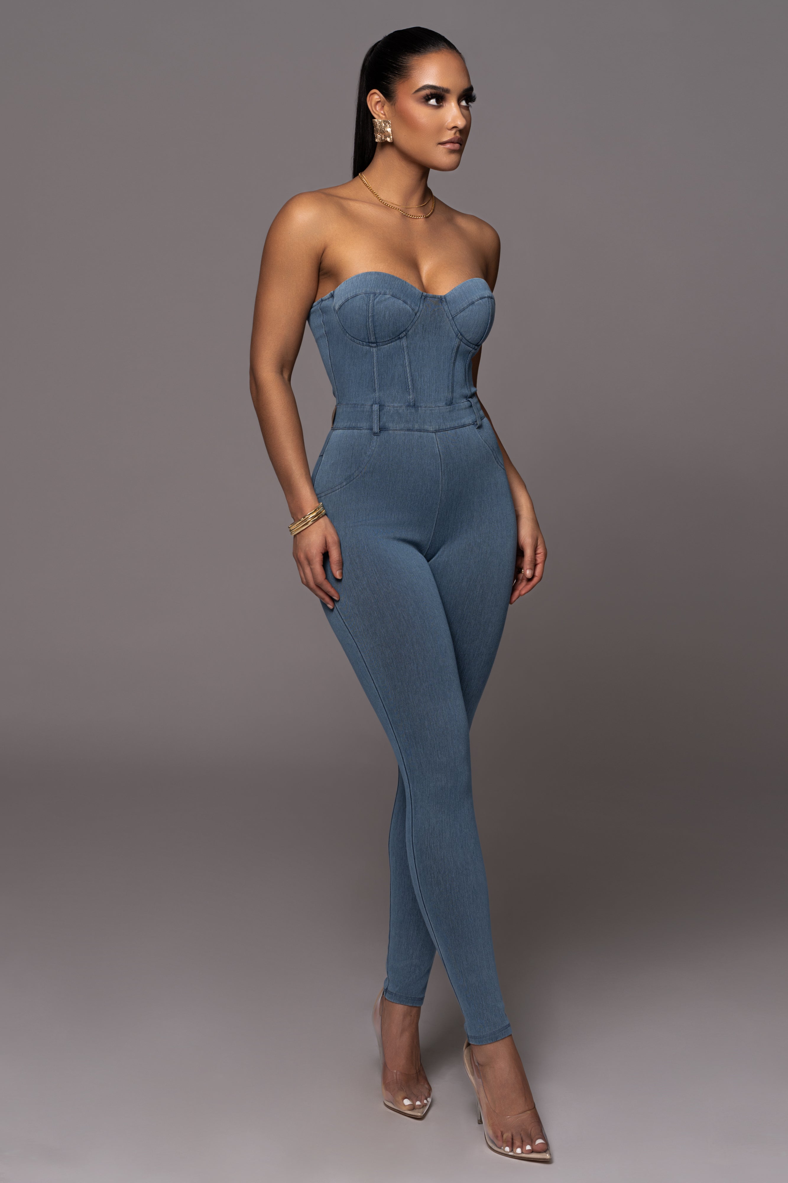 NAT & LIV x JLUXLABEL Denim Diya Bustier Jumpsuit - JLUXLABEL