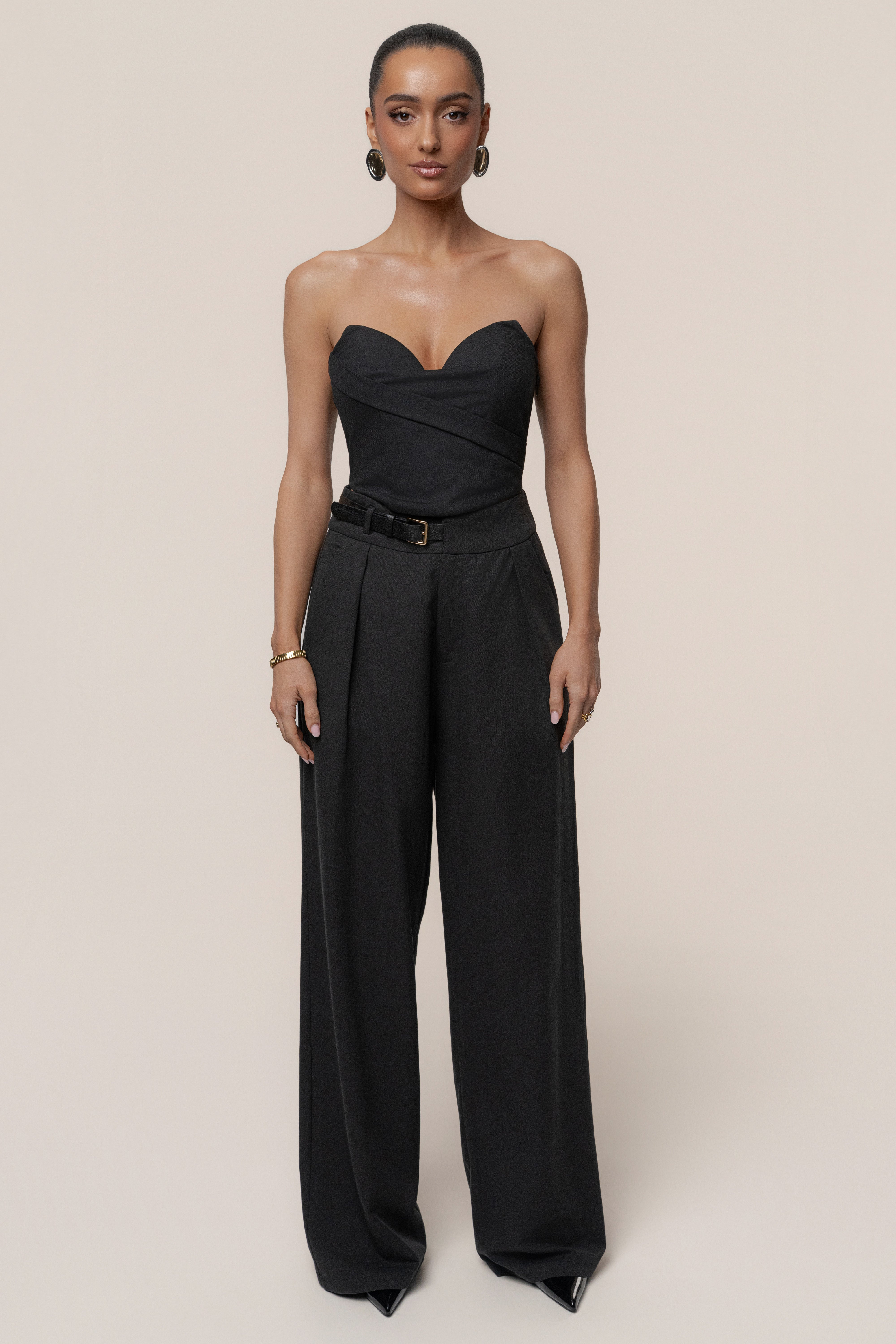 Black Everywhere Belted Trousers - JLUXLABEL