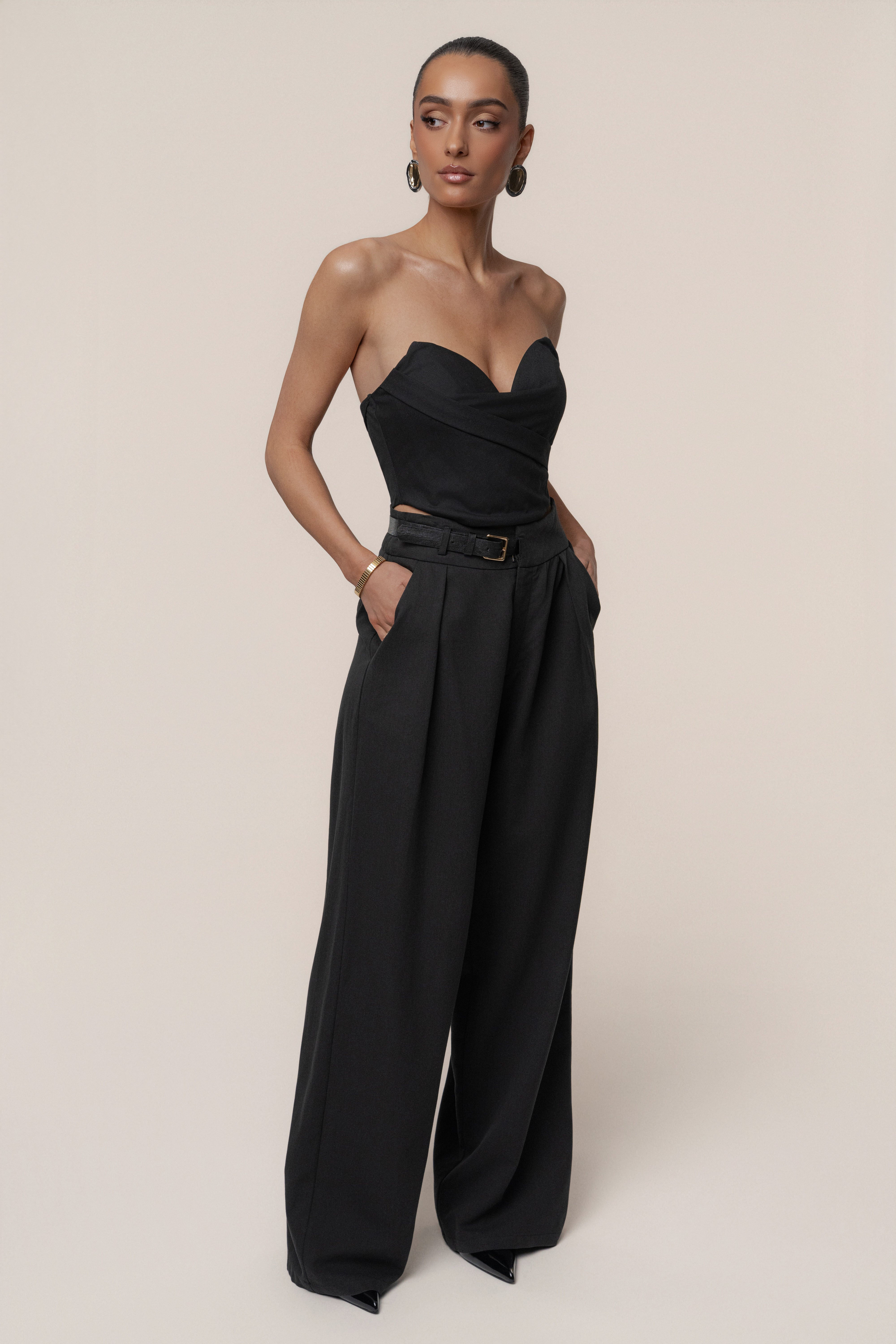 Black Everywhere Belted Trousers - JLUXLABEL