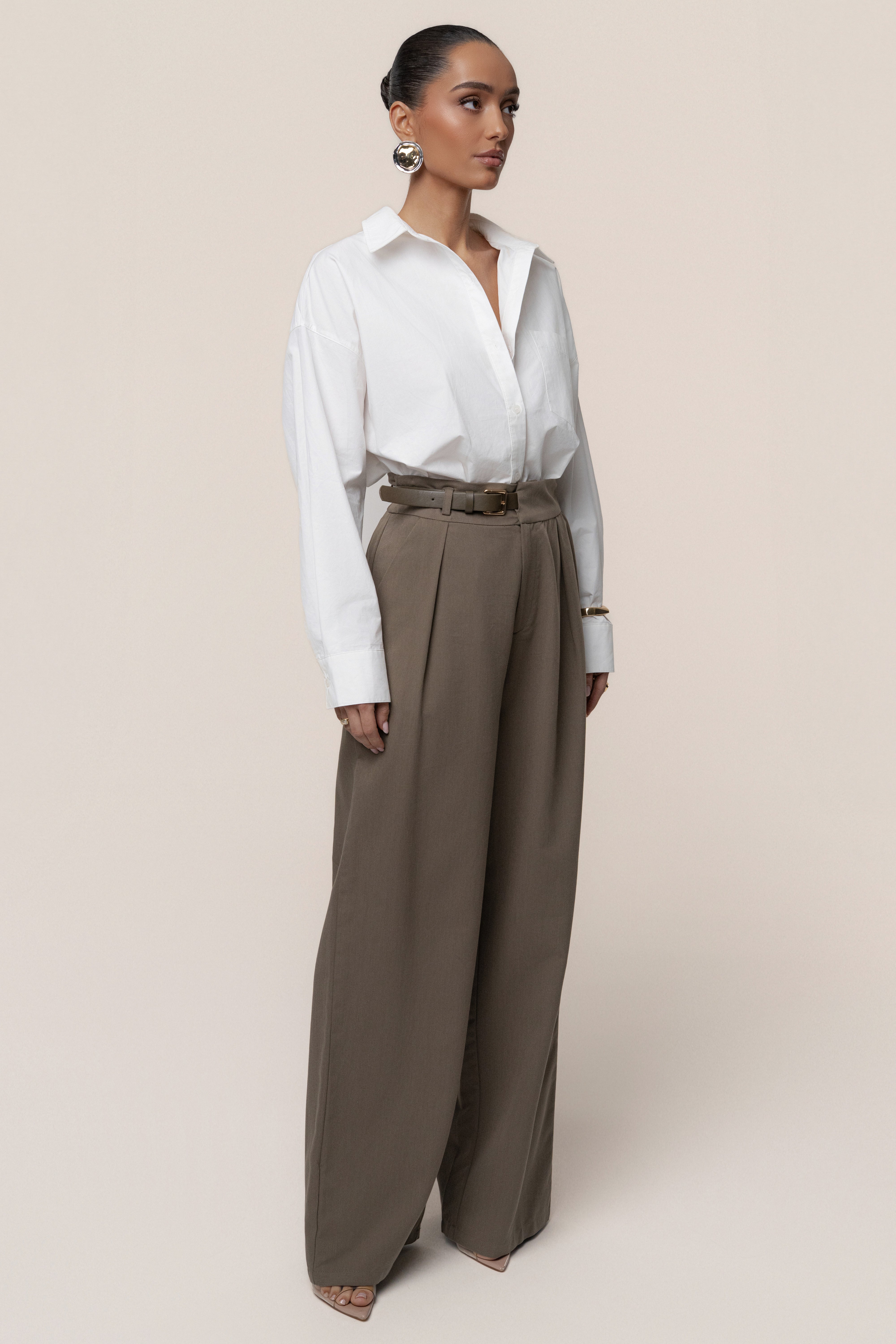 Dark Taupe Everywhere Belted Trousers - JLUXLABEL