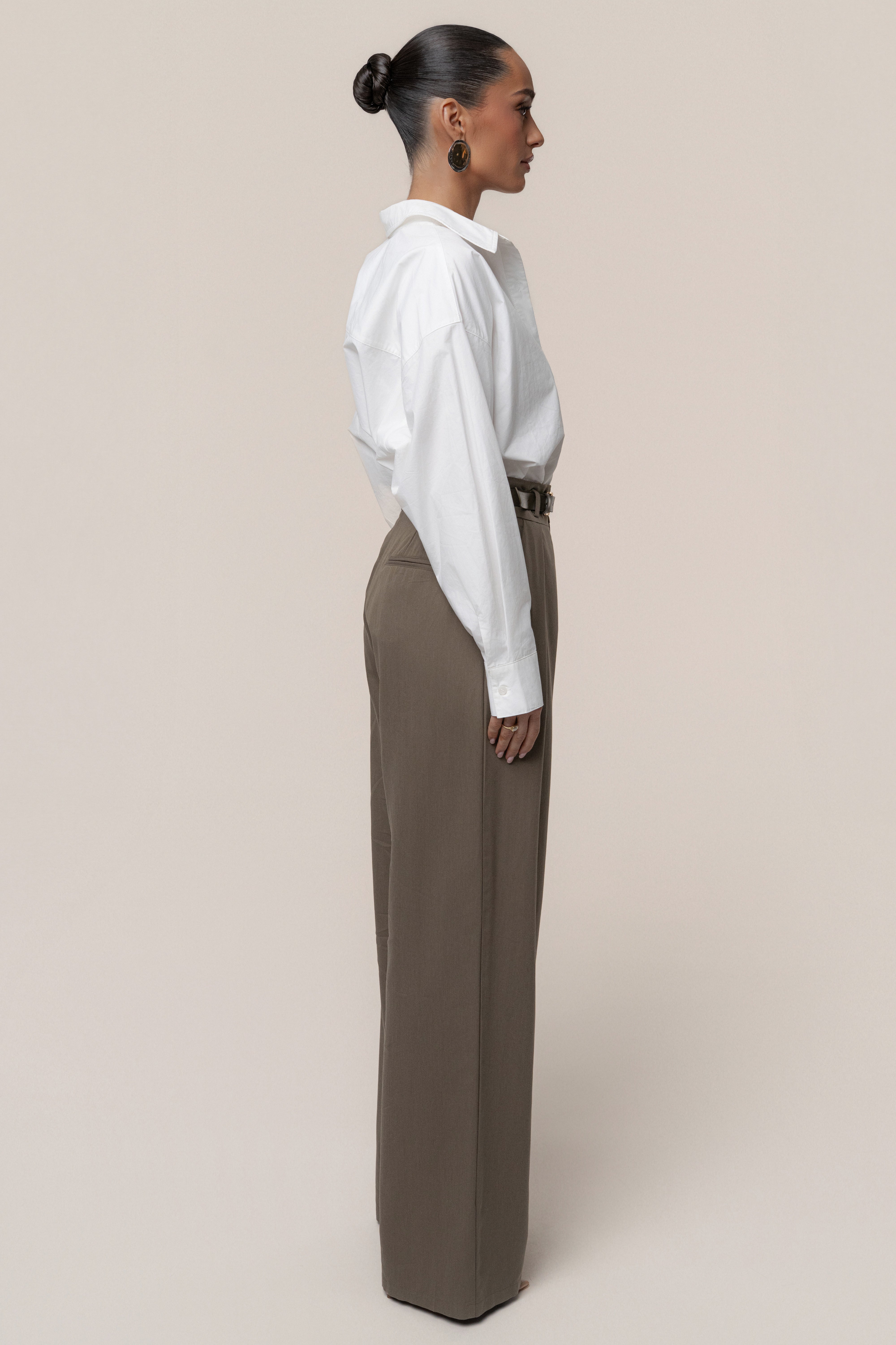 Dark Taupe Everywhere Belted Trousers - JLUXLABEL
