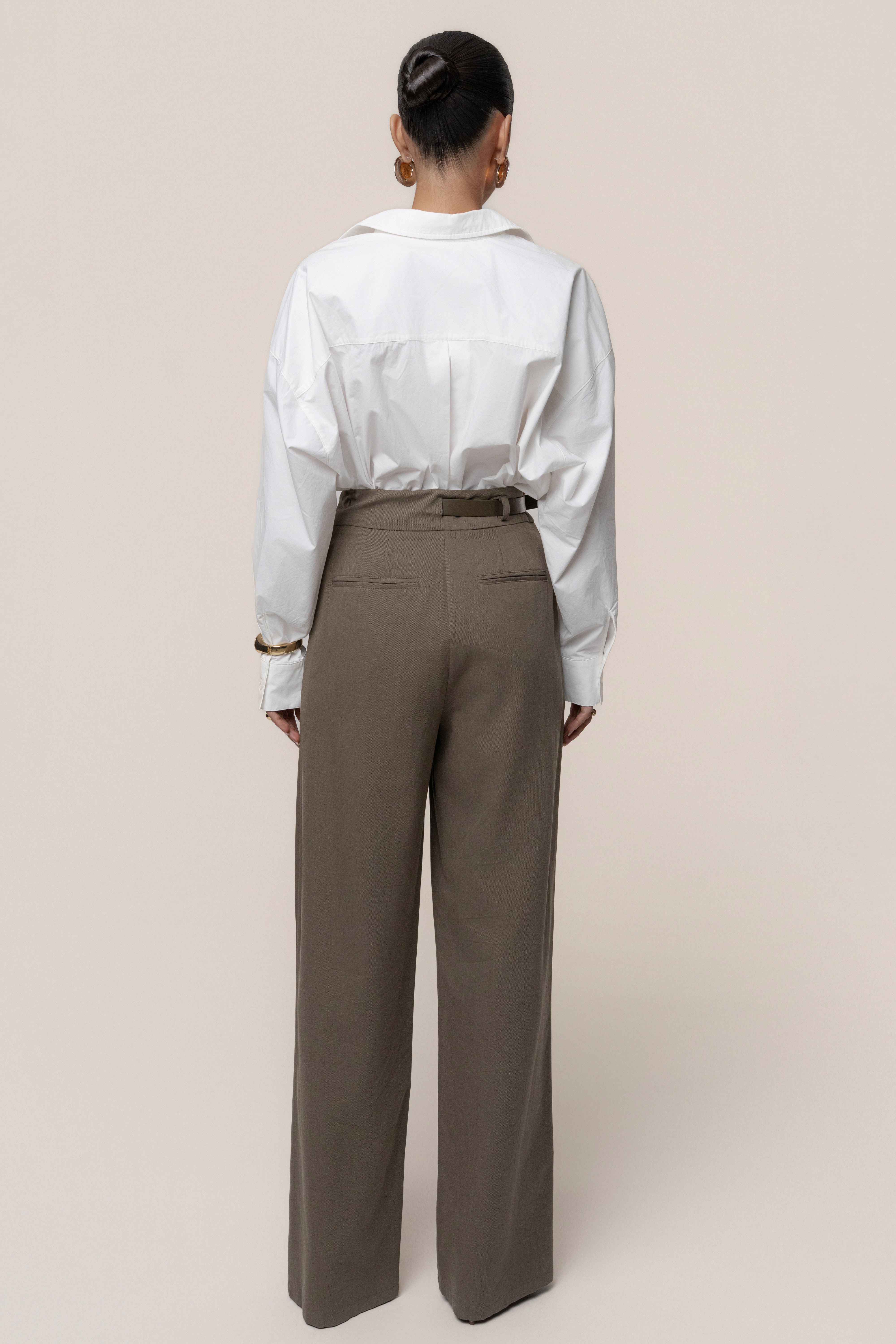 Dark Taupe Everywhere Belted Trousers - JLUXLABEL