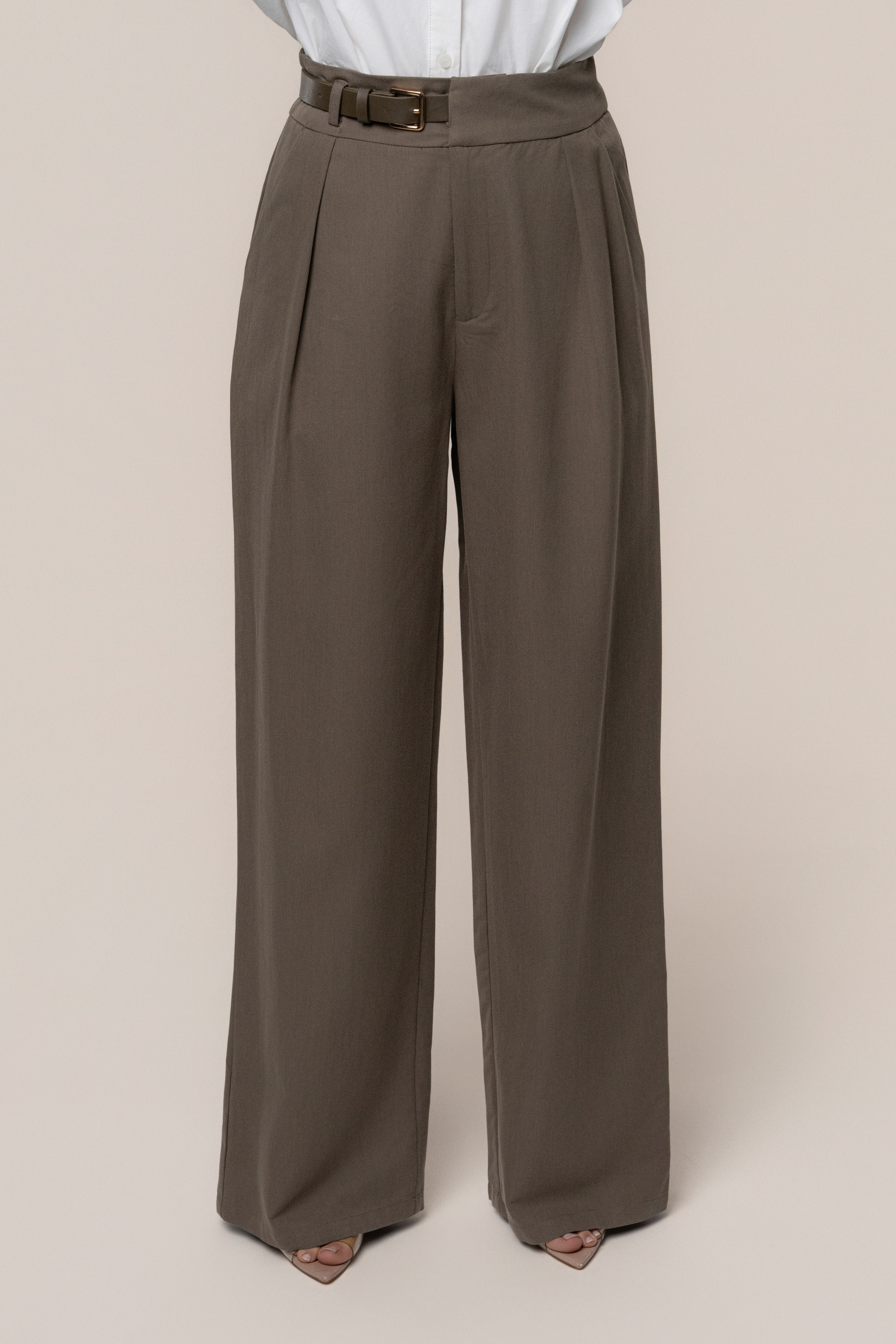Dark Taupe Everywhere Belted Trousers - JLUXLABEL