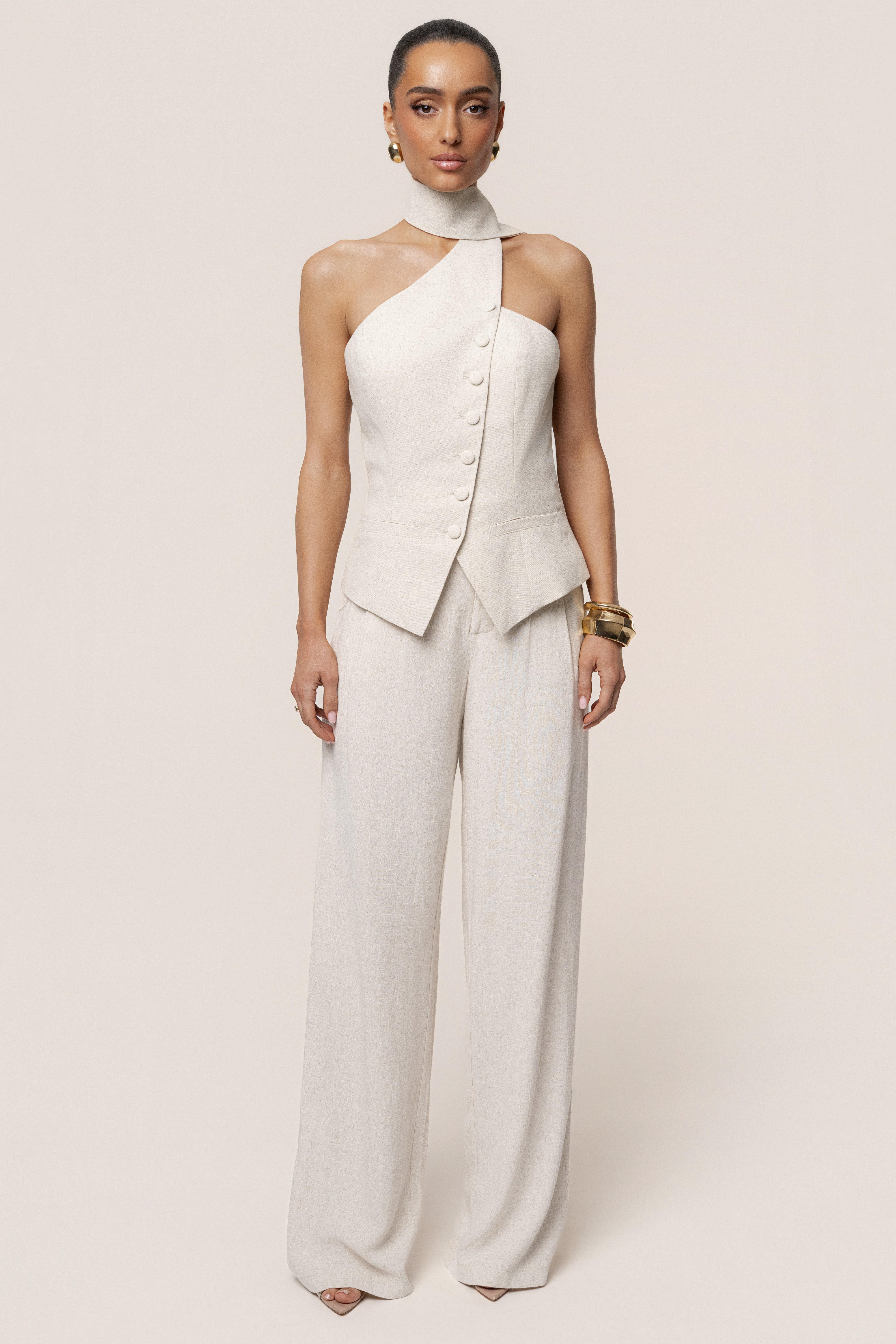 Oatmeal Asymmetric Scarf Top