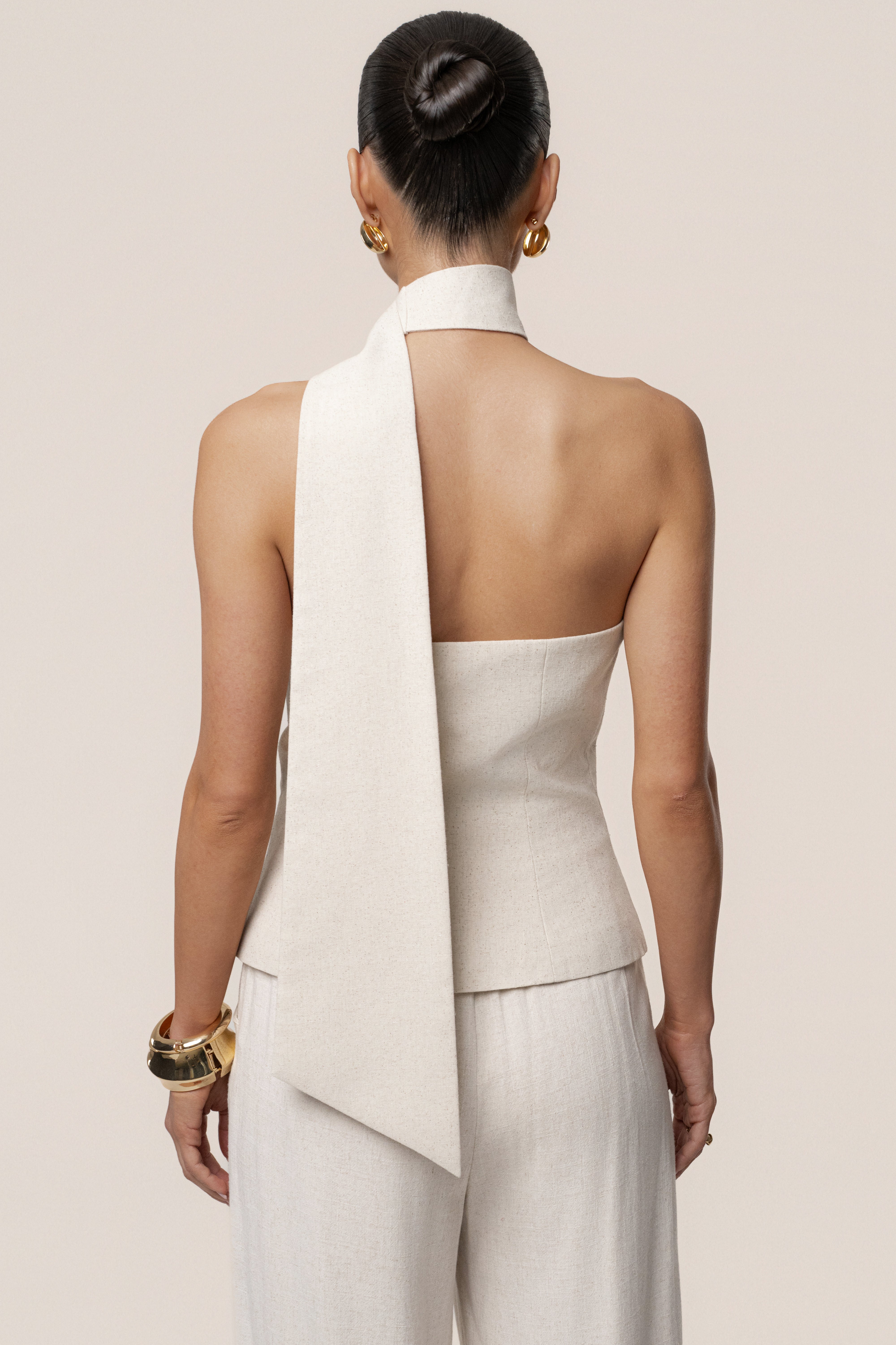 Oatmeal Asymmetric Scarf Top - JLUXLABEL