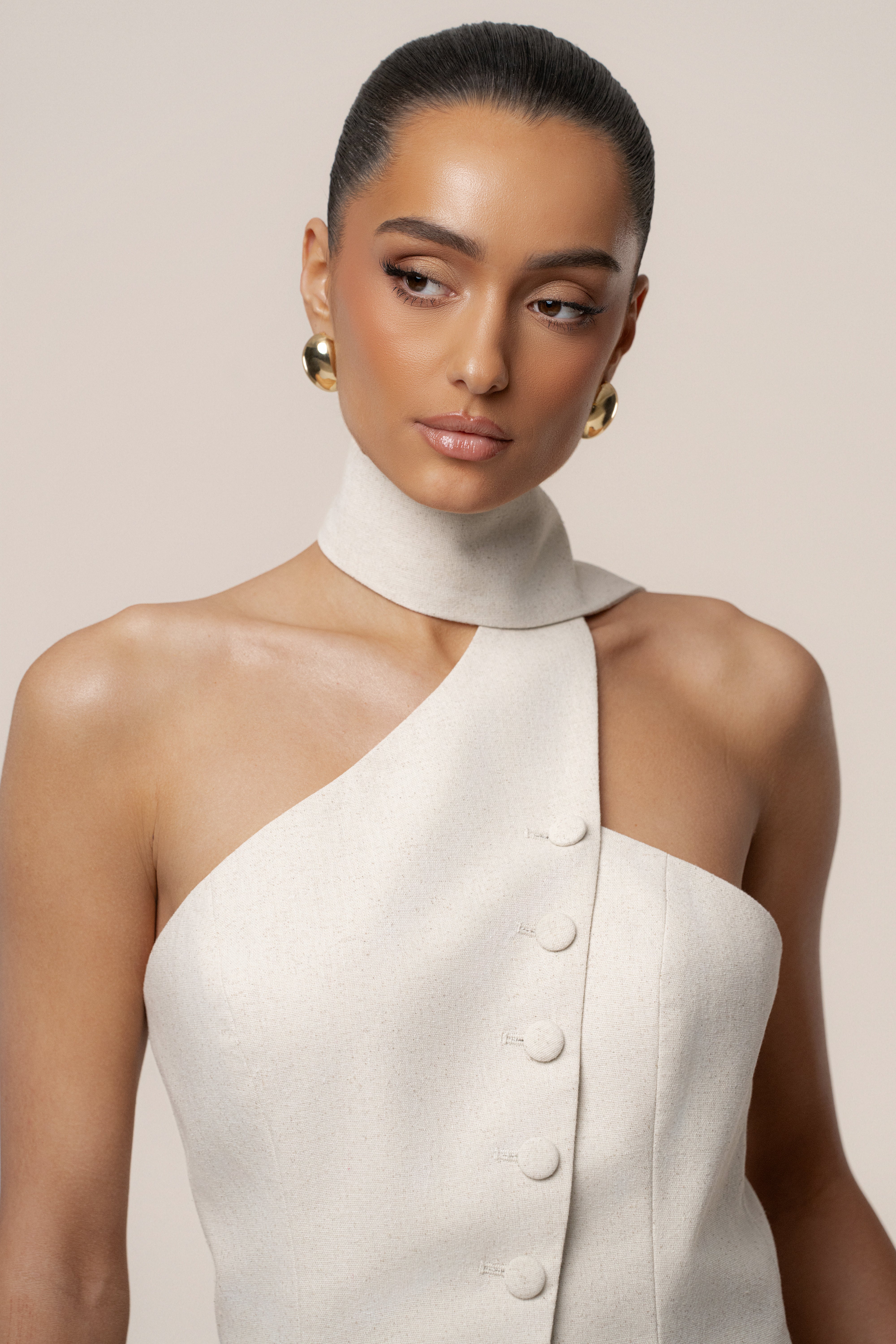 Oatmeal Asymmetric Scarf Top - JLUXLABEL