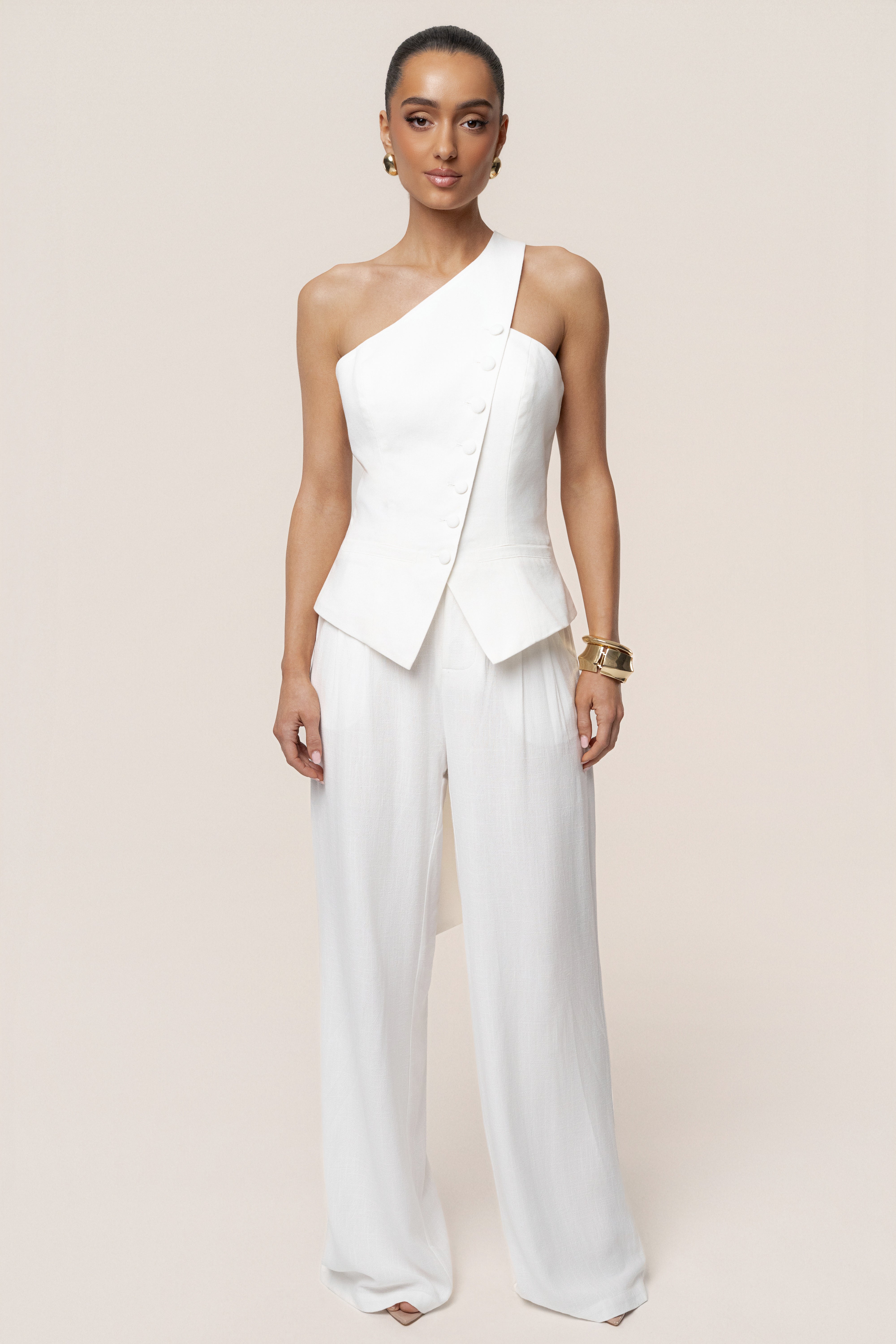 Ivory Asymmetric Scarf Top - JLUXLABEL