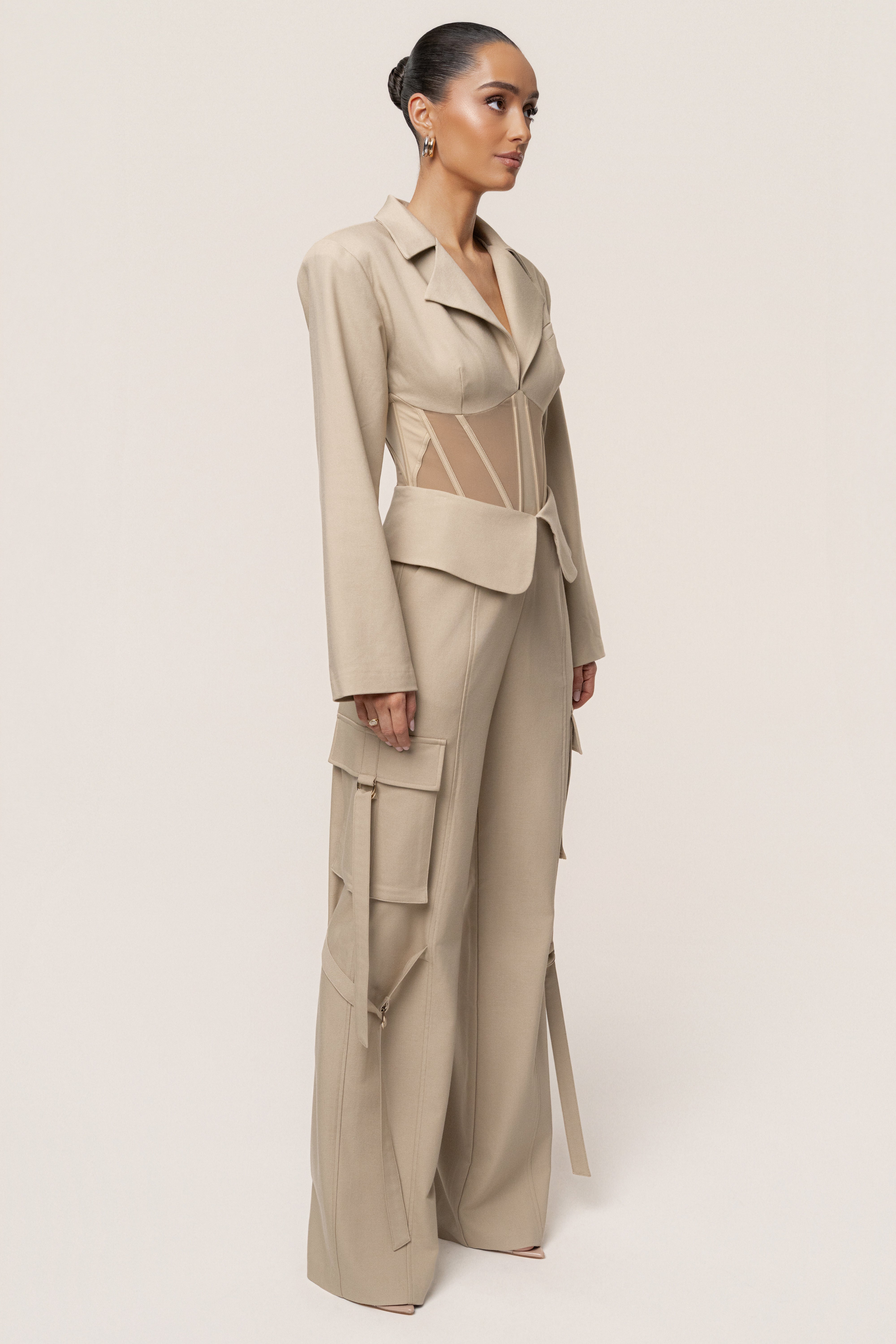 Stone Downtown Blazer Bodysuit - JLUXLABEL