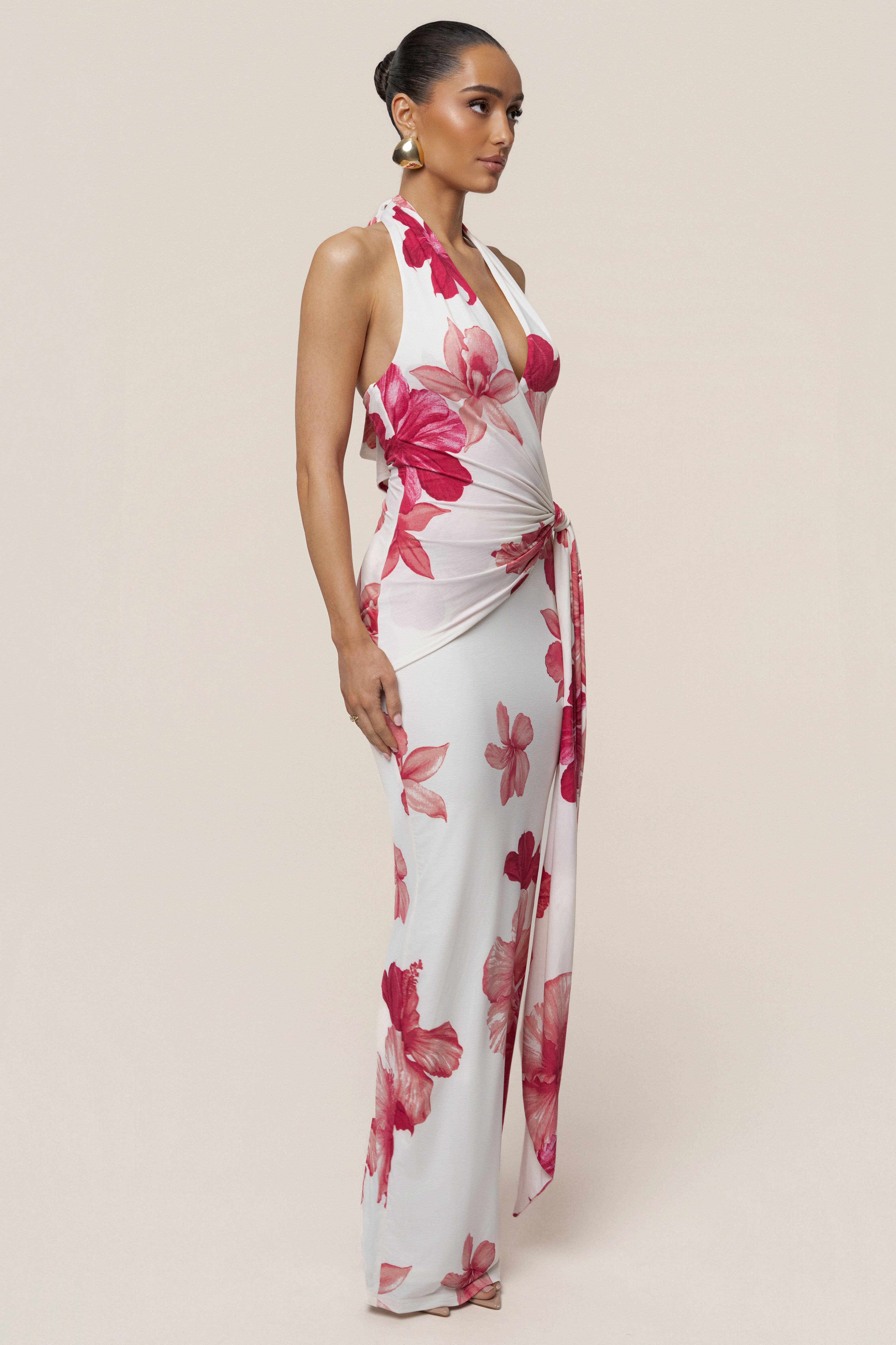 Red Floral Island Blossom Maxi Dress - JLUXLABEL