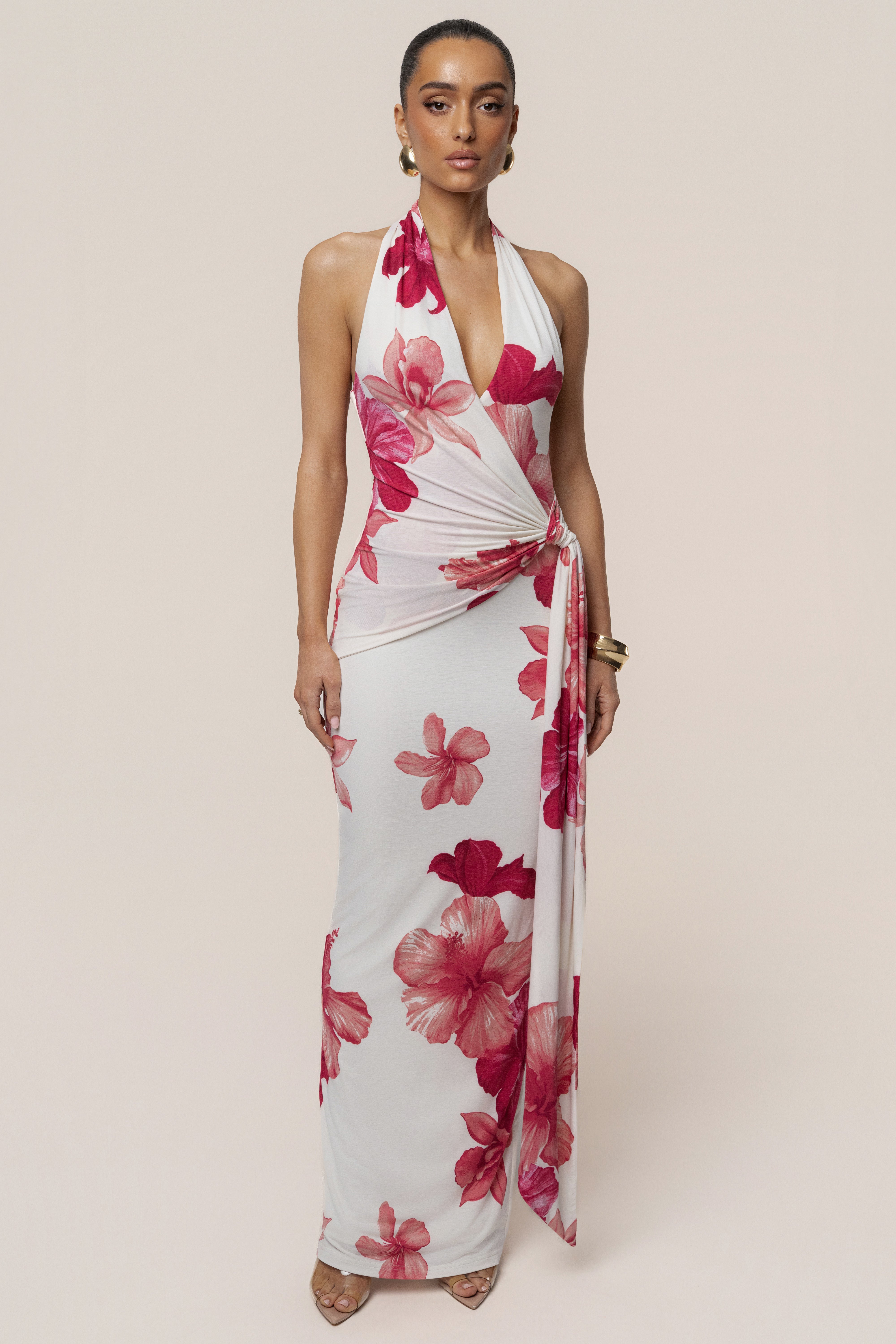 Red Floral Island Blossom Maxi Dress - JLUXLABEL