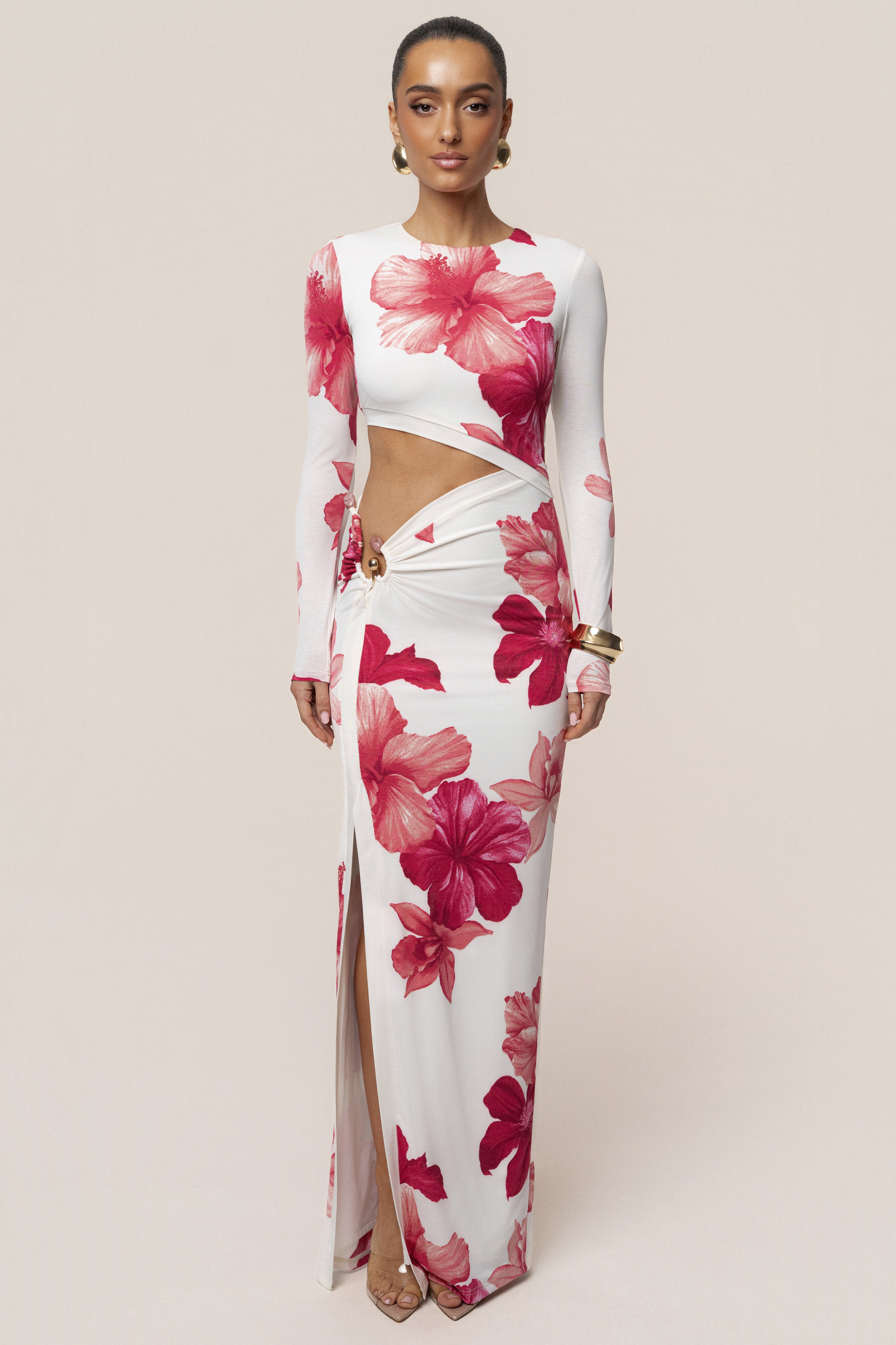 Red Floral Garden Oasis Maxi Dress - JLUXLABEL