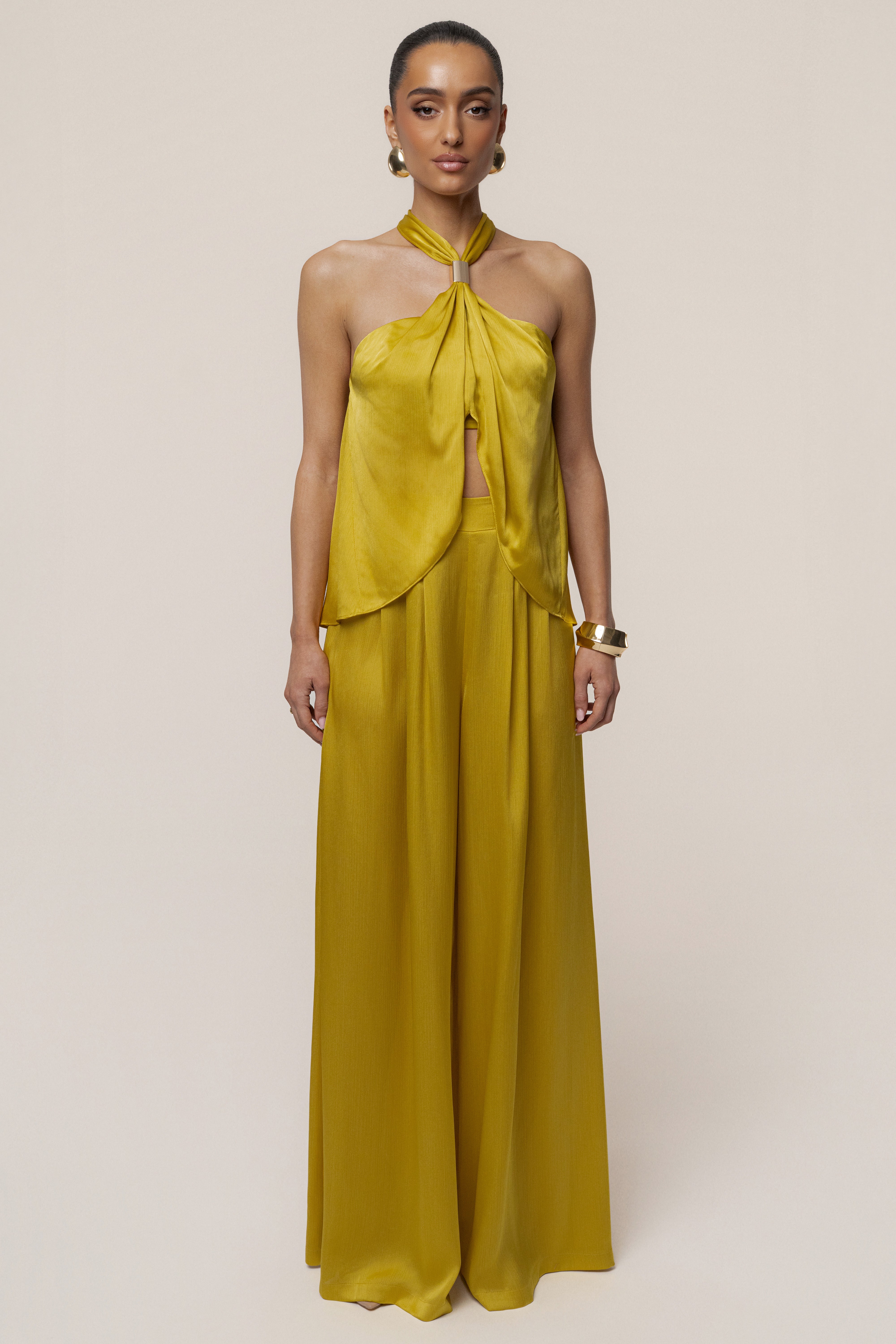 Yellow Cascade Satin Pant Set - JLUXLABEL